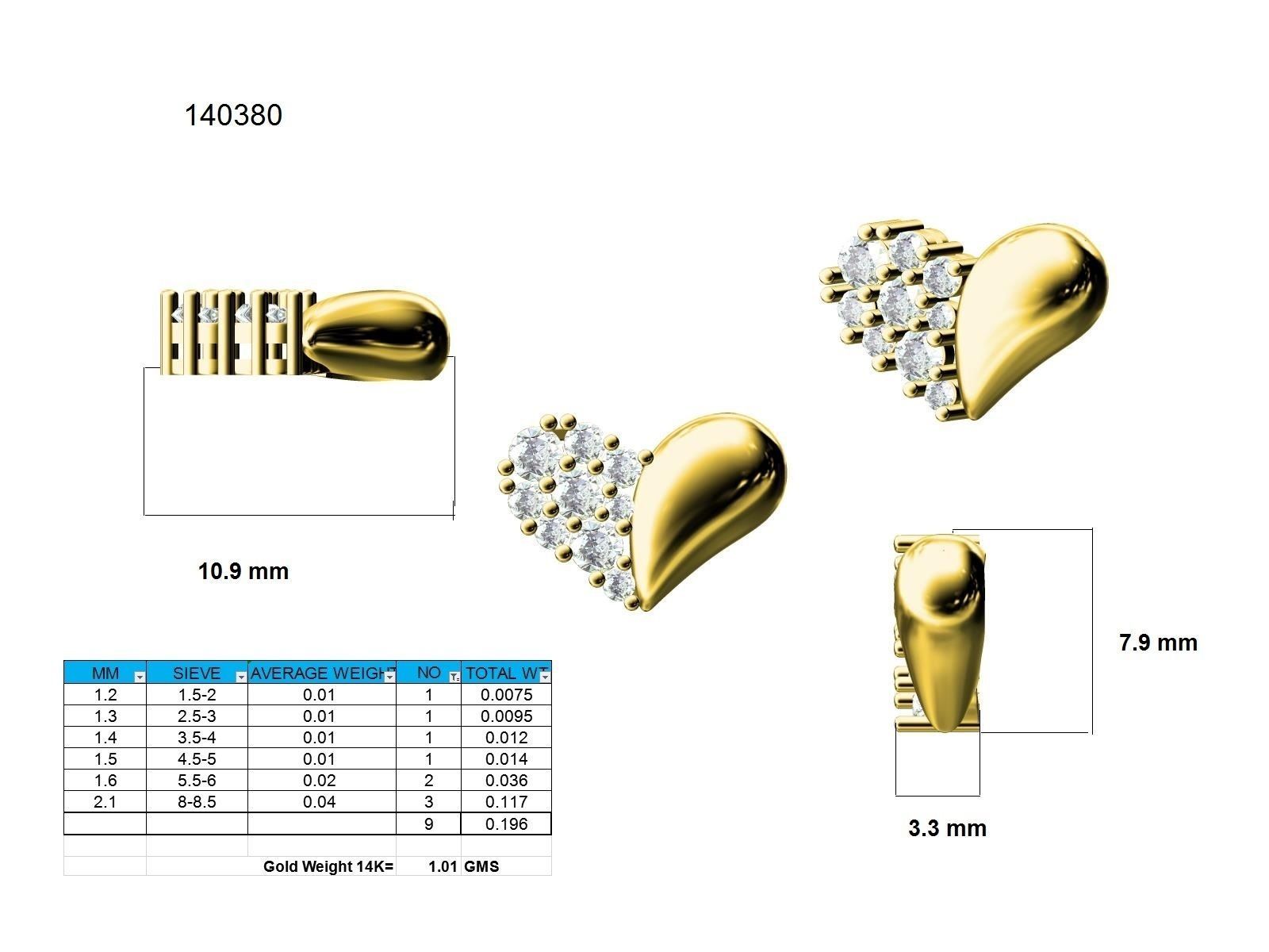 Women Heart Earrings 3dm stl render detail 3D print model_9