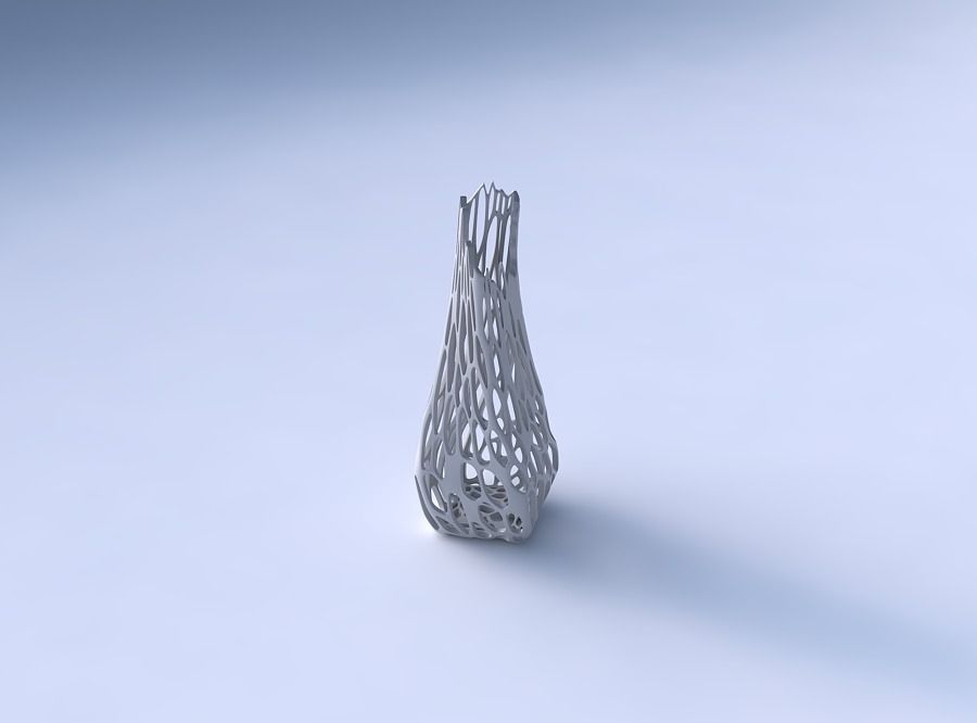 Vase twisted top bent rectangle 2 with cracked organic lattice 3D print model_3