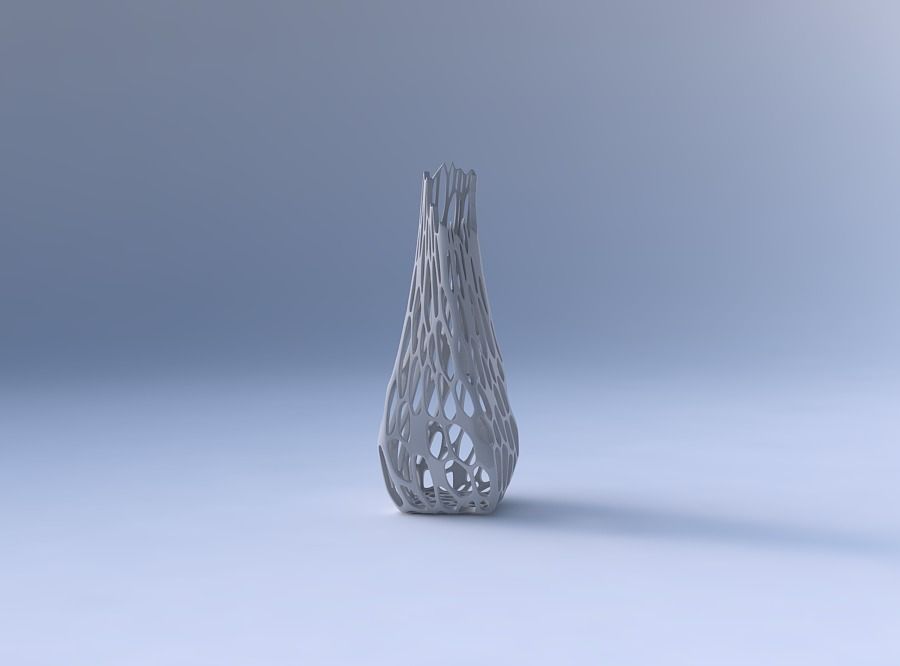 Vase twisted top bent rectangle 2 with cracked organic lattice 3D print model_4