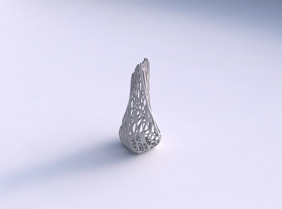 Vase twisted top bent rectangle 2 with cracked organic lattice 3D print model_0