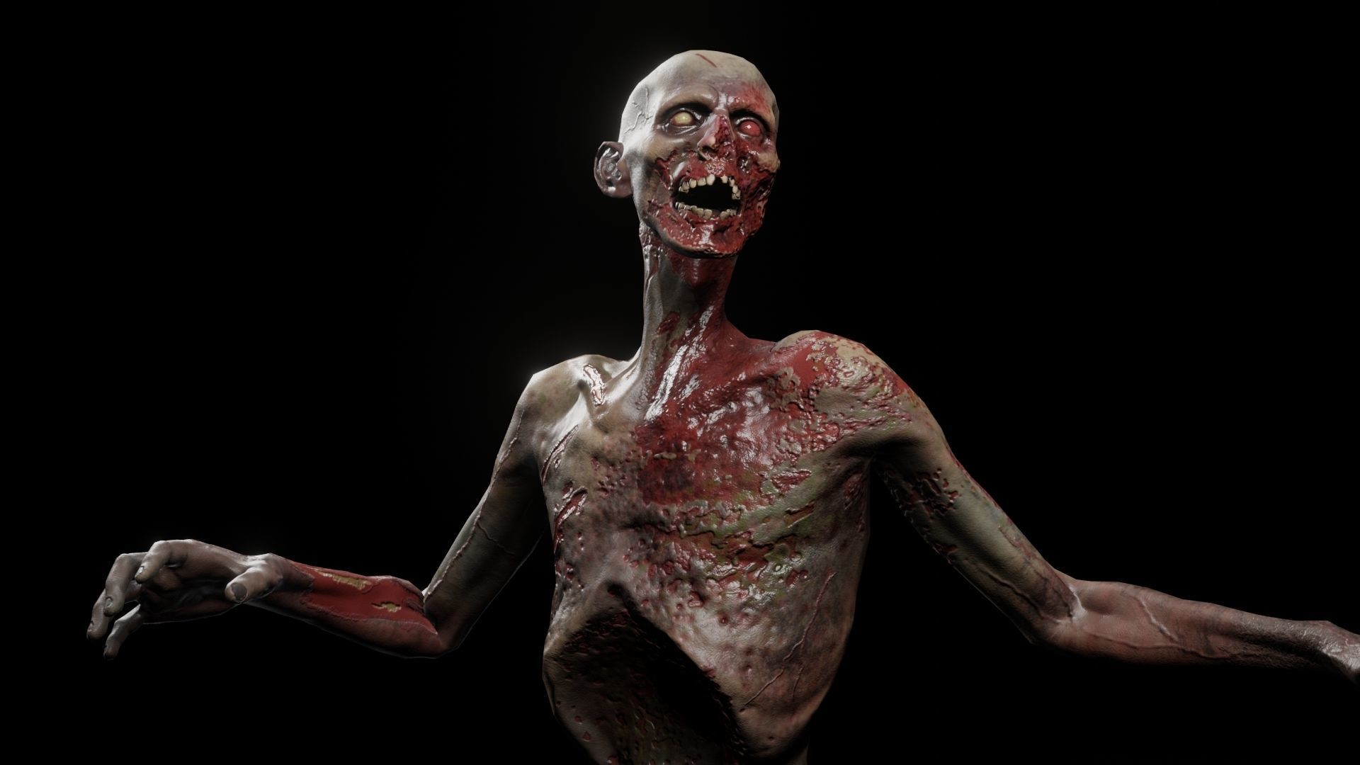 Zombie Damaged Low-poly 3D model_4