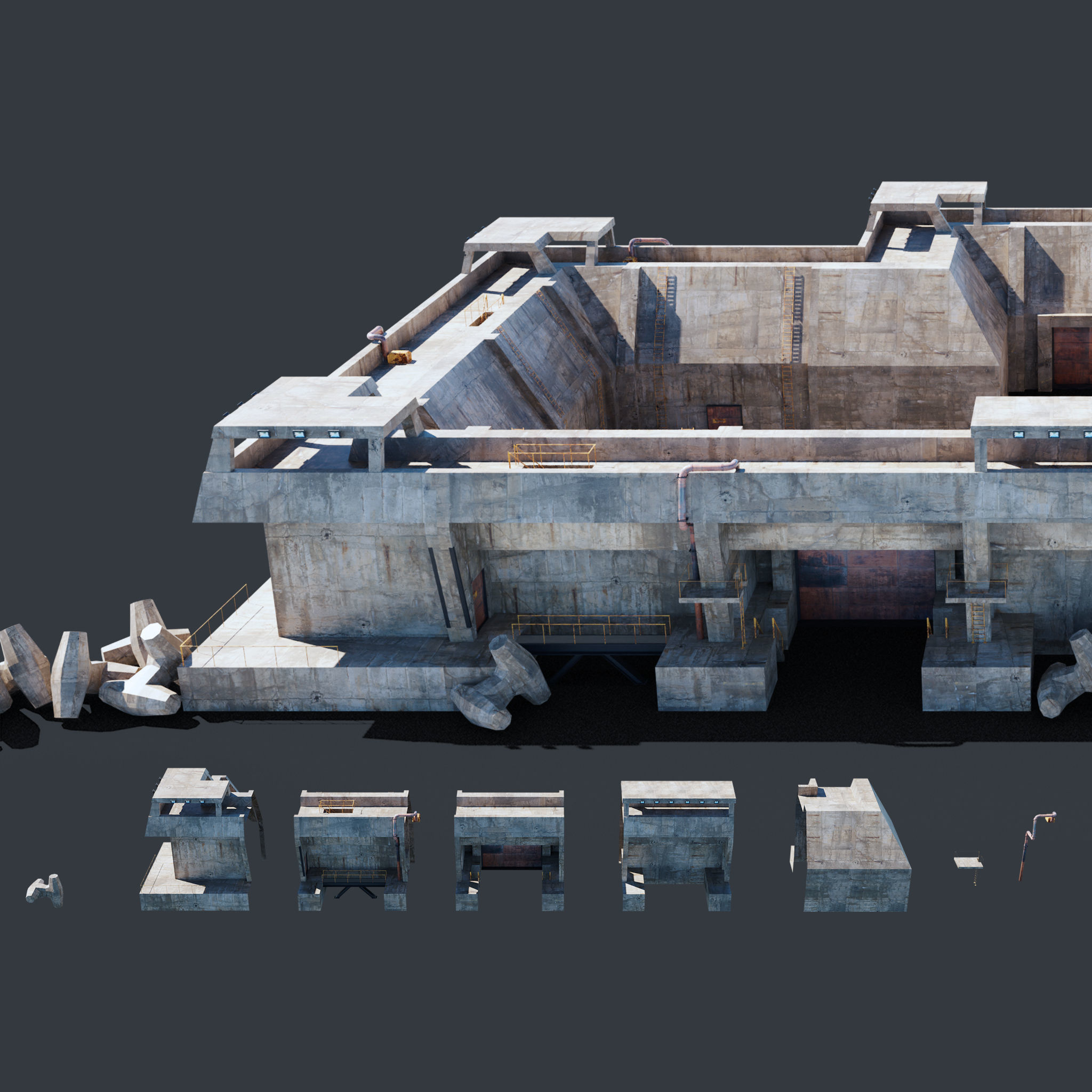 Future Fort Bunker Dystopian Military Outpost Kitbash 3D model_1