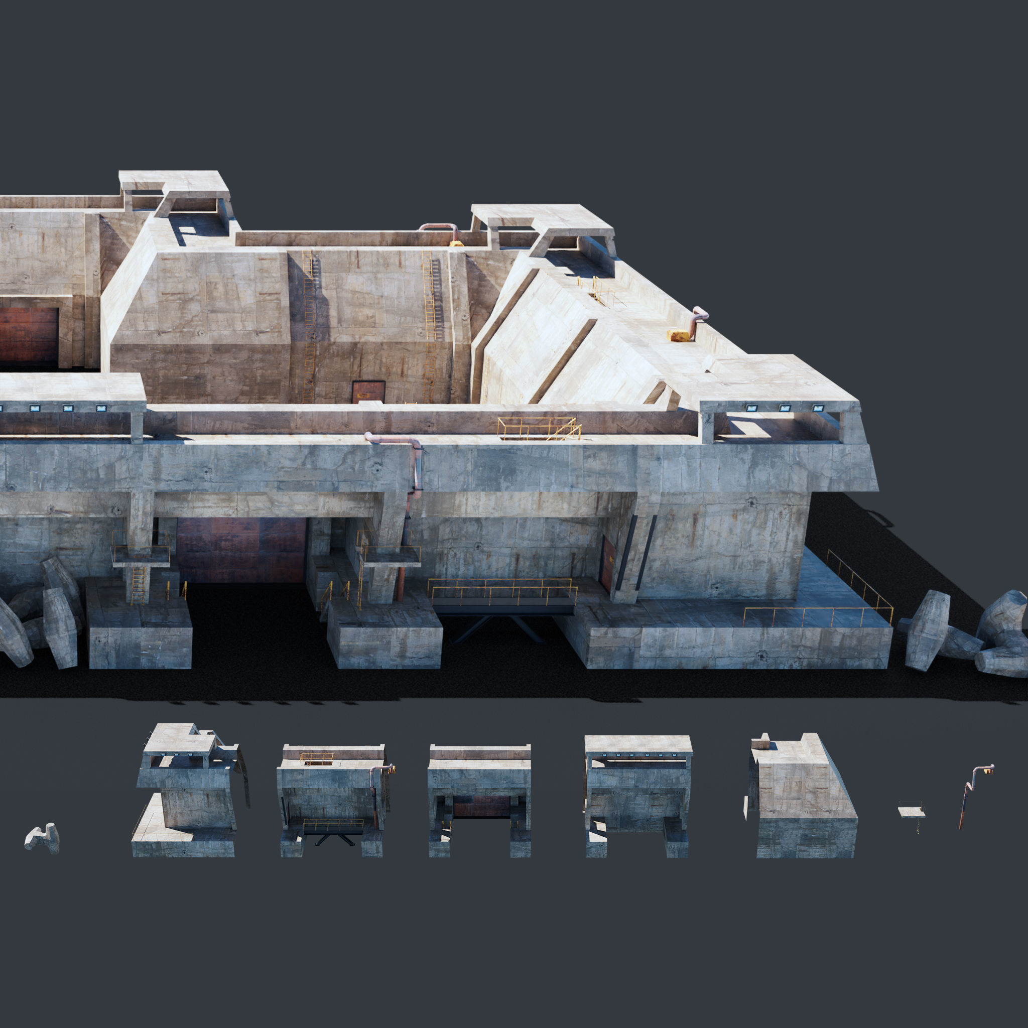 Future Fort Bunker Dystopian Military Outpost Kitbash 3D model_2
