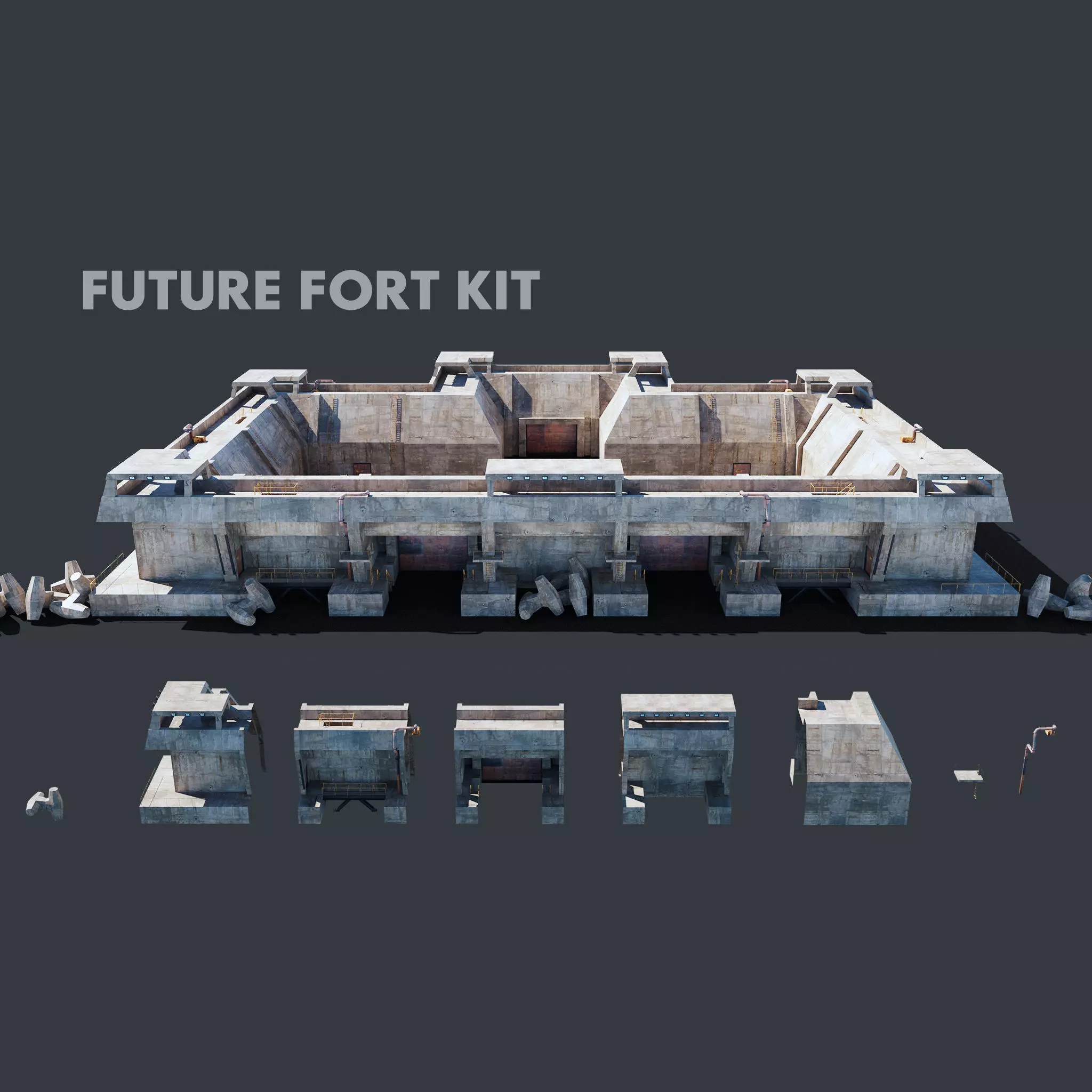 Future Fort Bunker Dystopian Military Outpost Kitbash 3D model_0