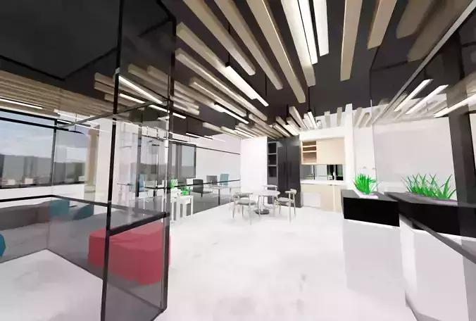 Modern Office 3D Model with Industrial Look and Feel 