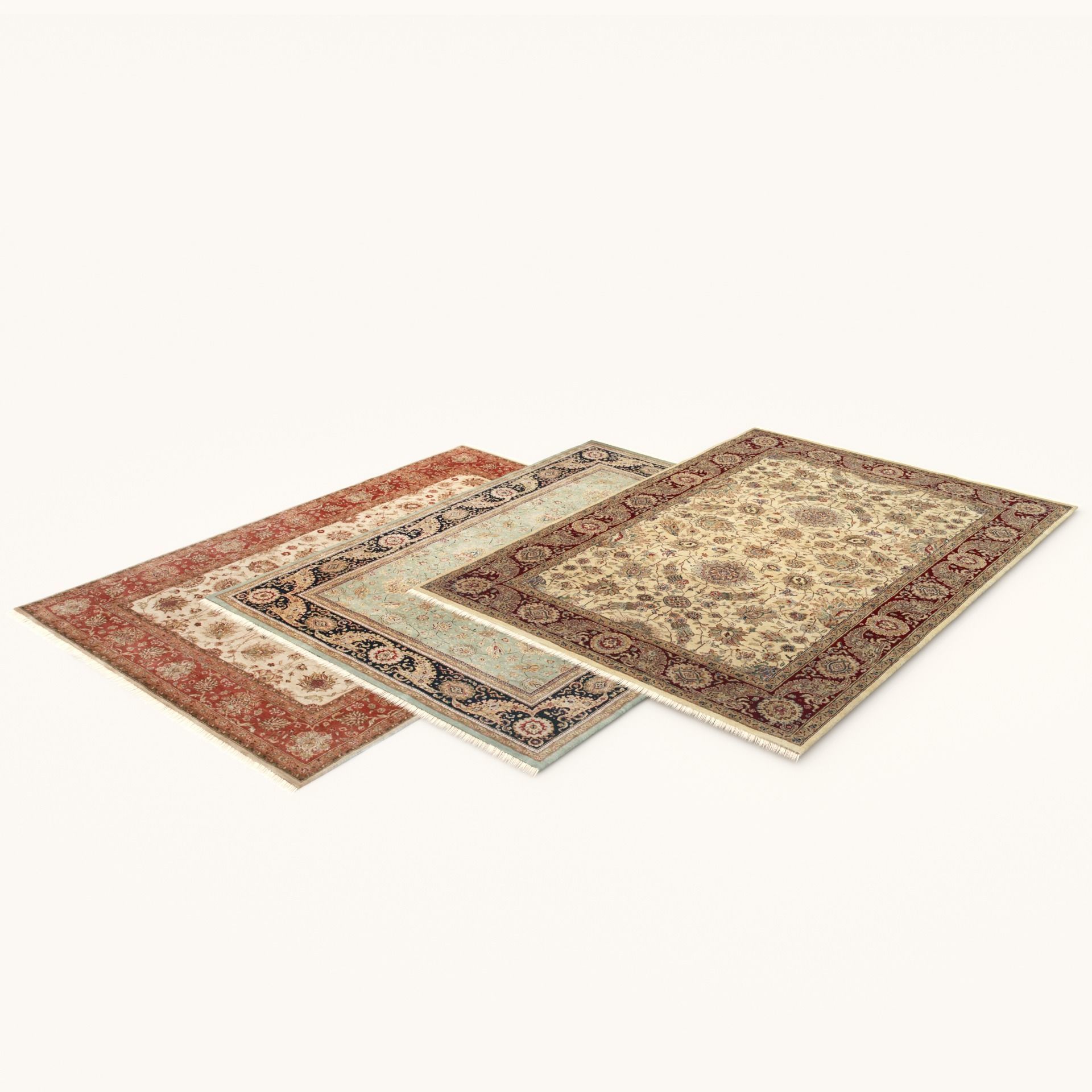 3 Persian carpets  rug Low-poly 3D model_1