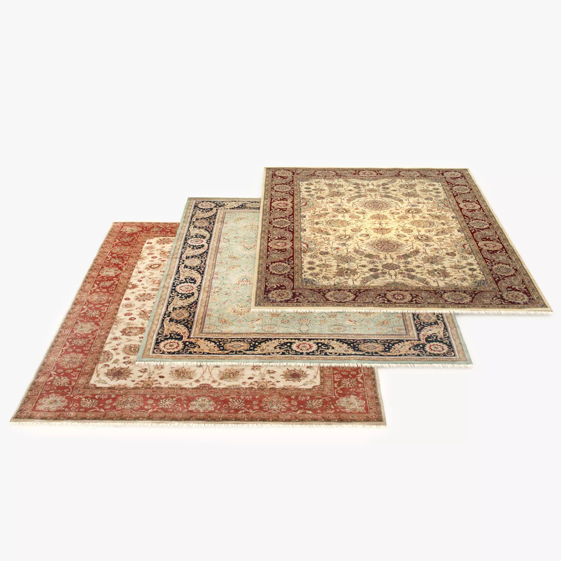 3 Persian carpets  rug Low-poly 3D model_0