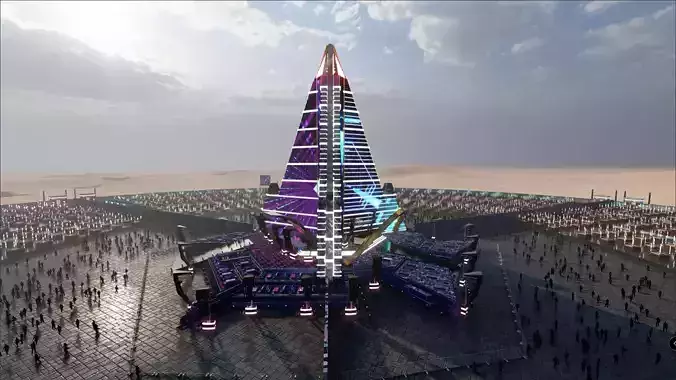 Realistic low poly Music Festival -social distancing Concept