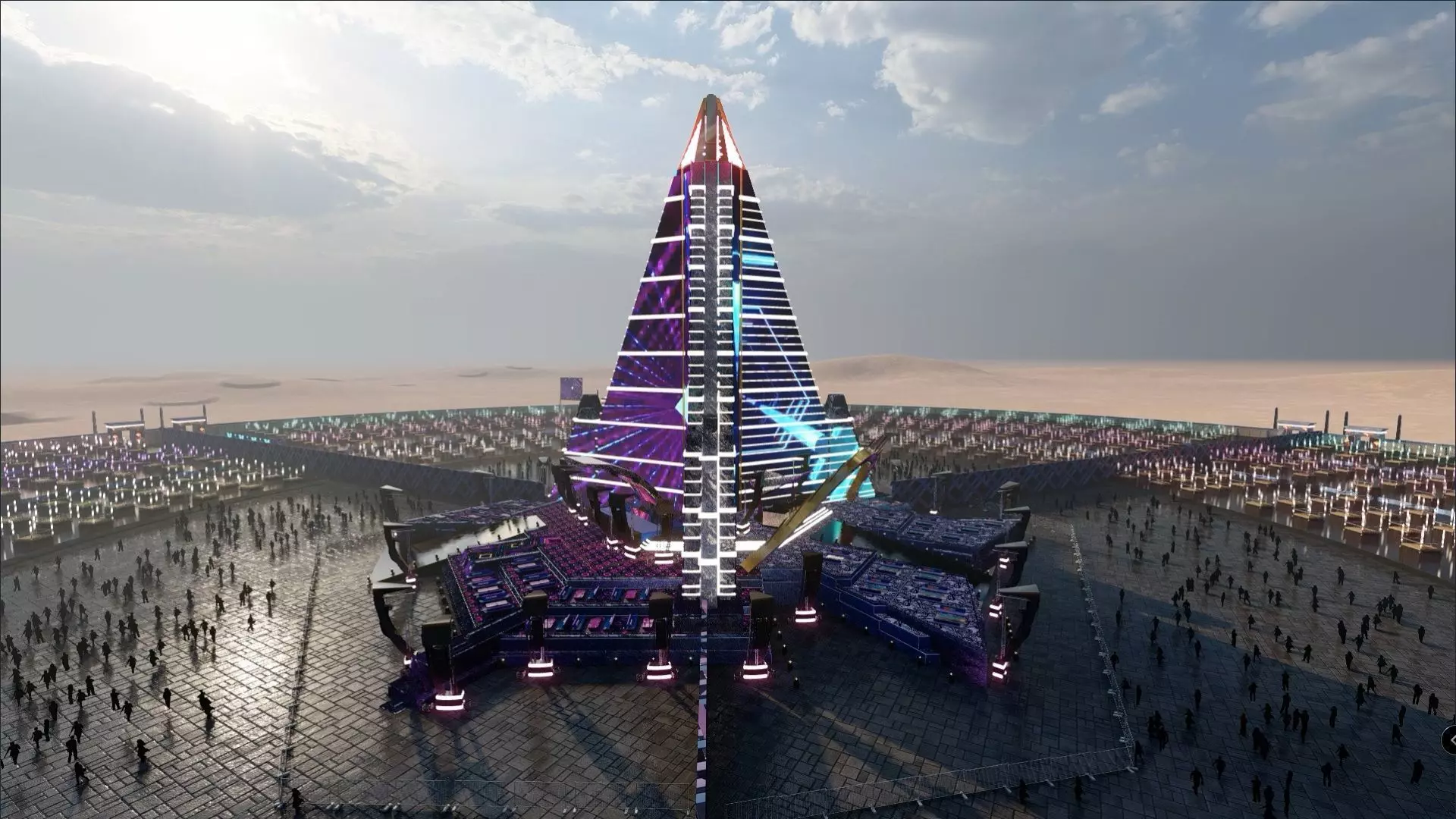 Realistic low poly Music Festival -social distancing Concept Low-poly 3D model_0