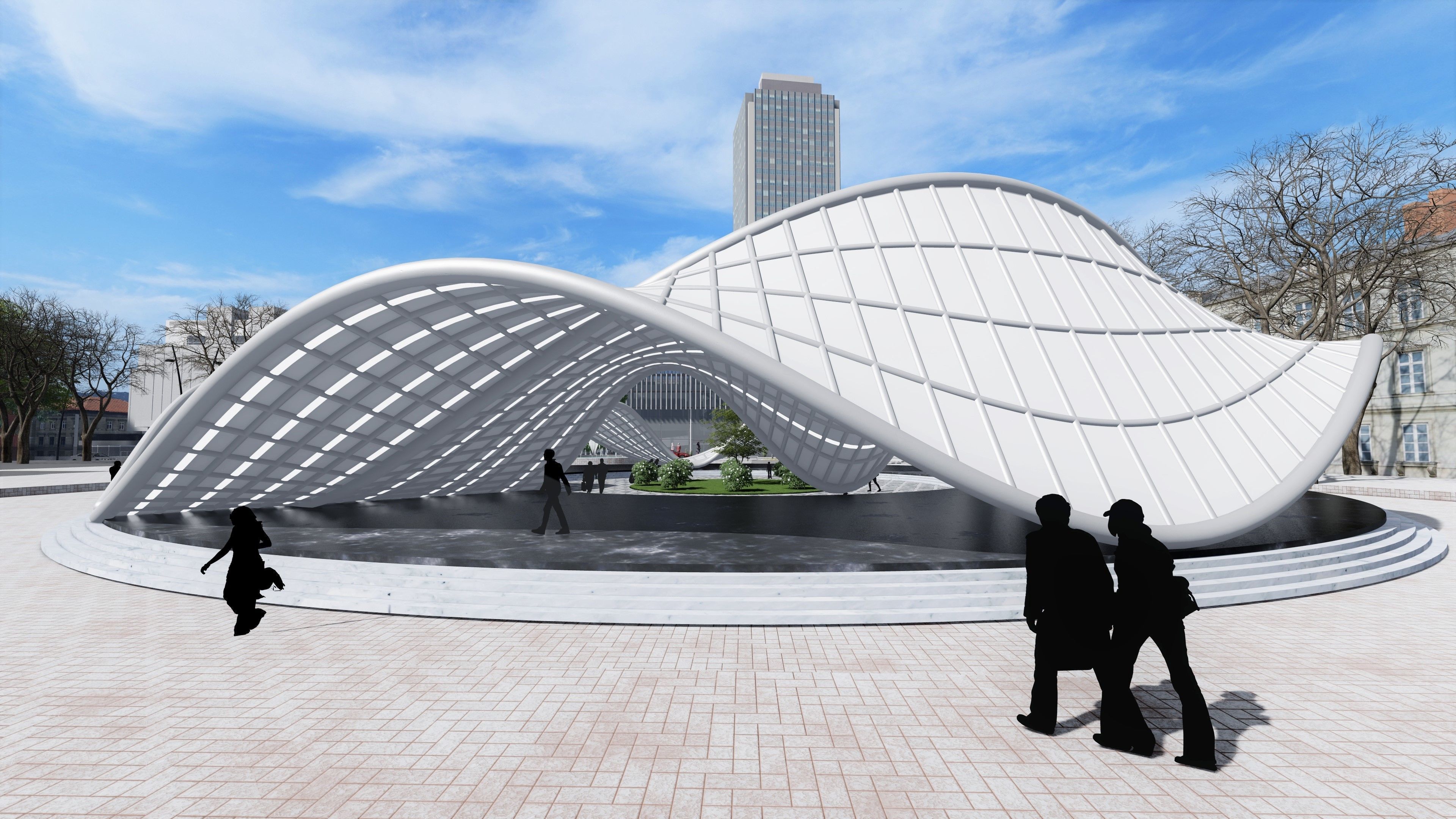 Parametric Pavilion Shade Structure Architecture 3D model_2
