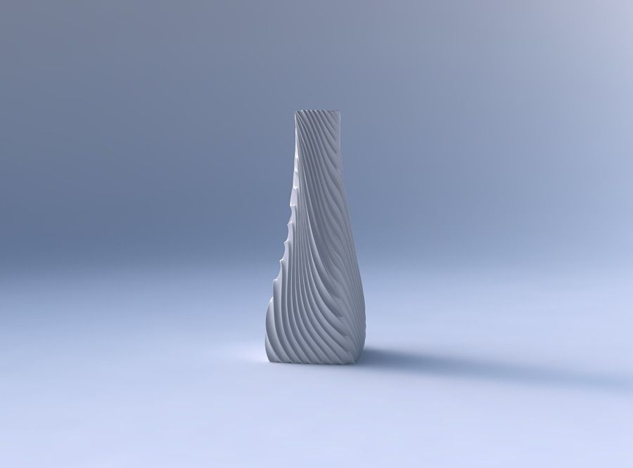 Vase twisted squeezed rectangle with wavy extruded lines 3 3D print model_4