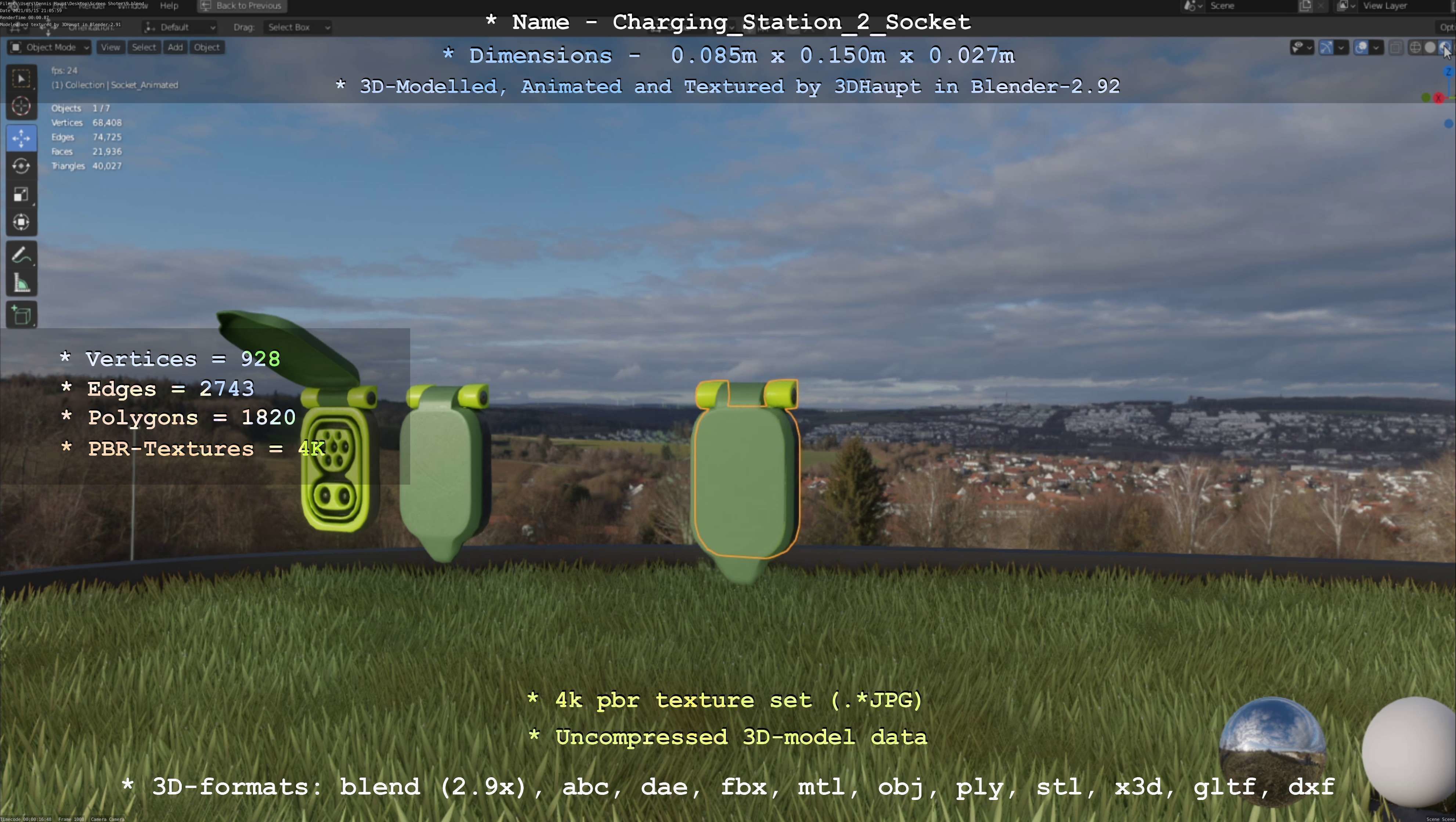 Sockets from Charging Station Version 2 Low-poly 3D model_112