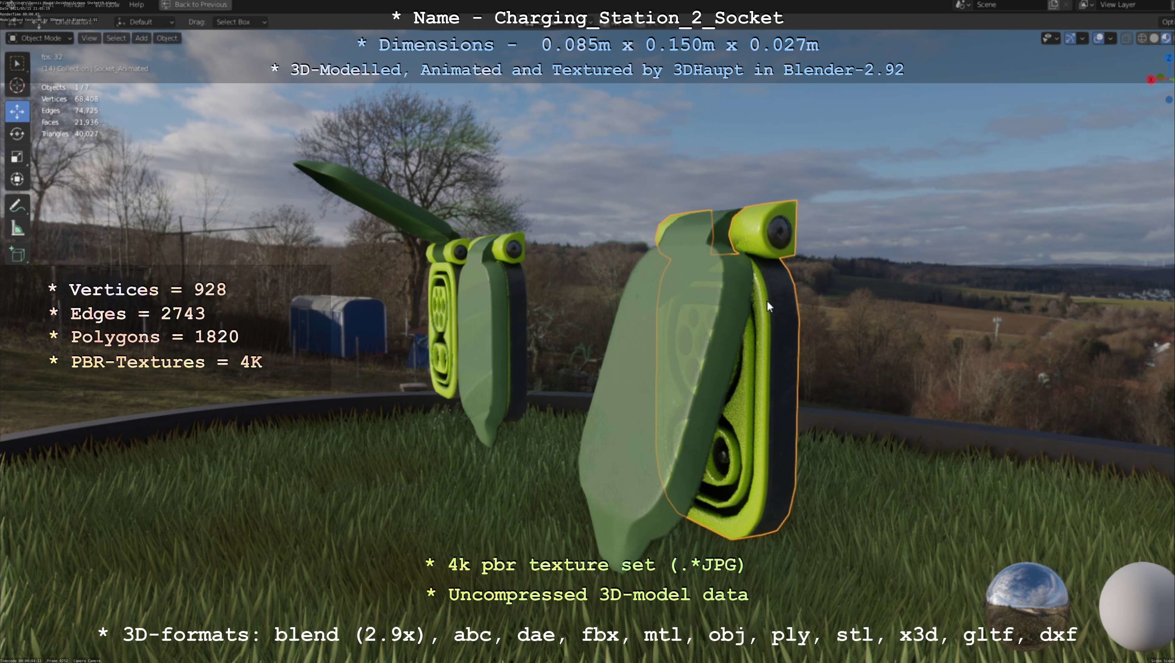 Sockets from Charging Station Version 2 Low-poly 3D model_80