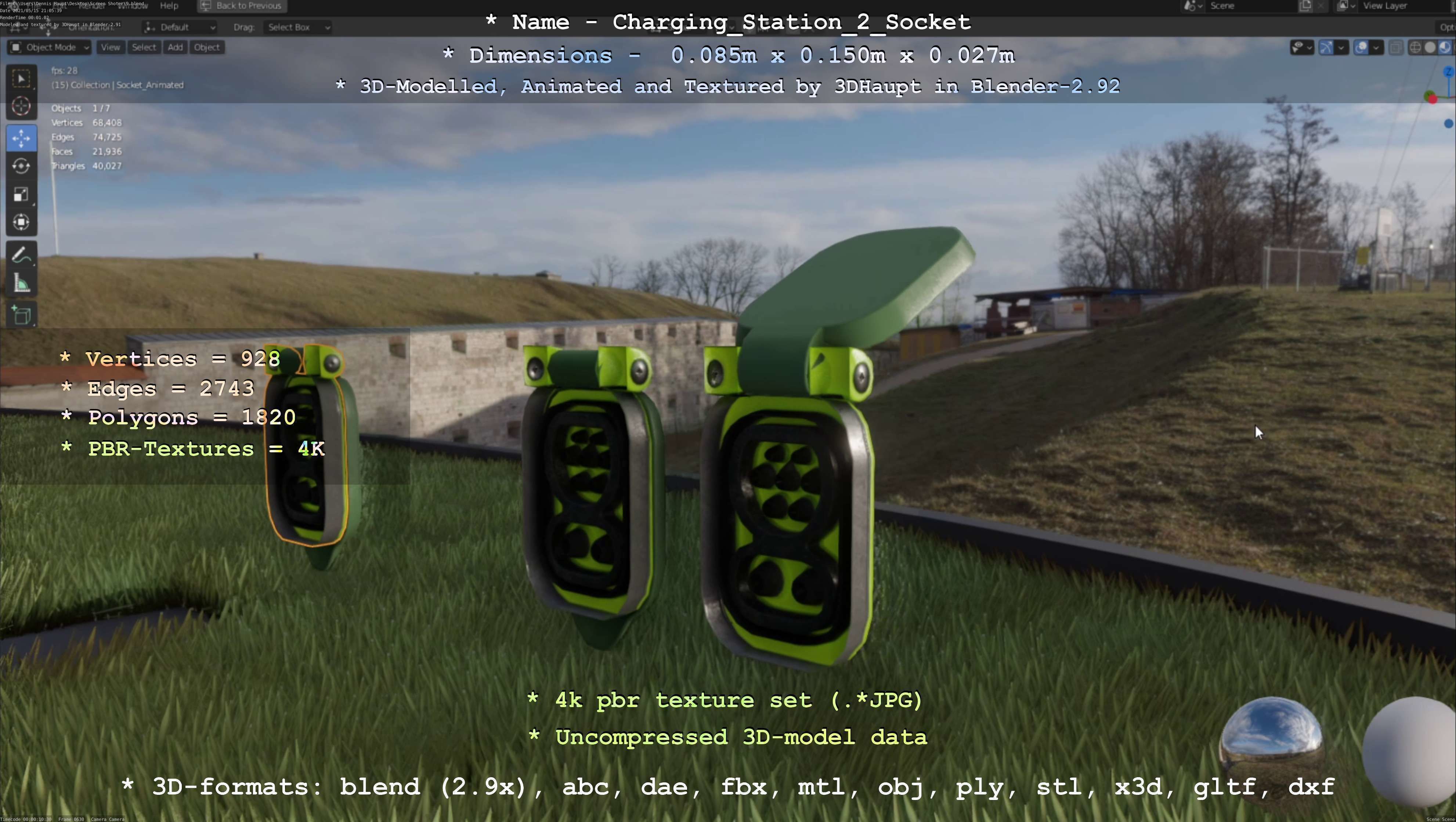 Sockets from Charging Station Version 2 Low-poly 3D model_95