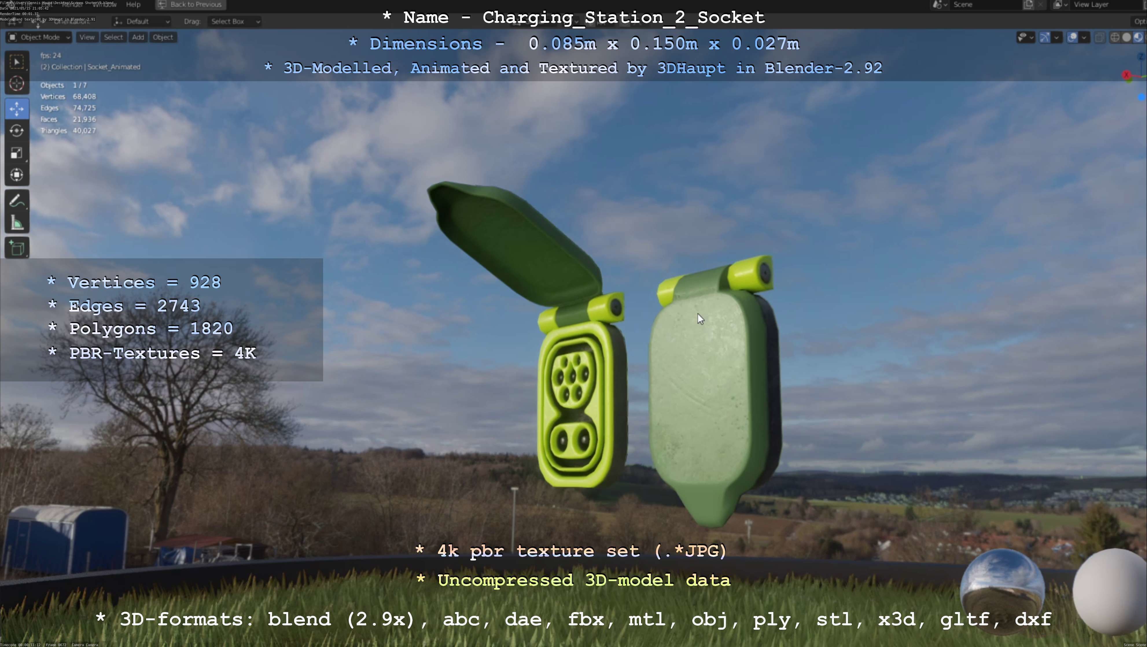 Sockets from Charging Station Version 2 Low-poly 3D model_97