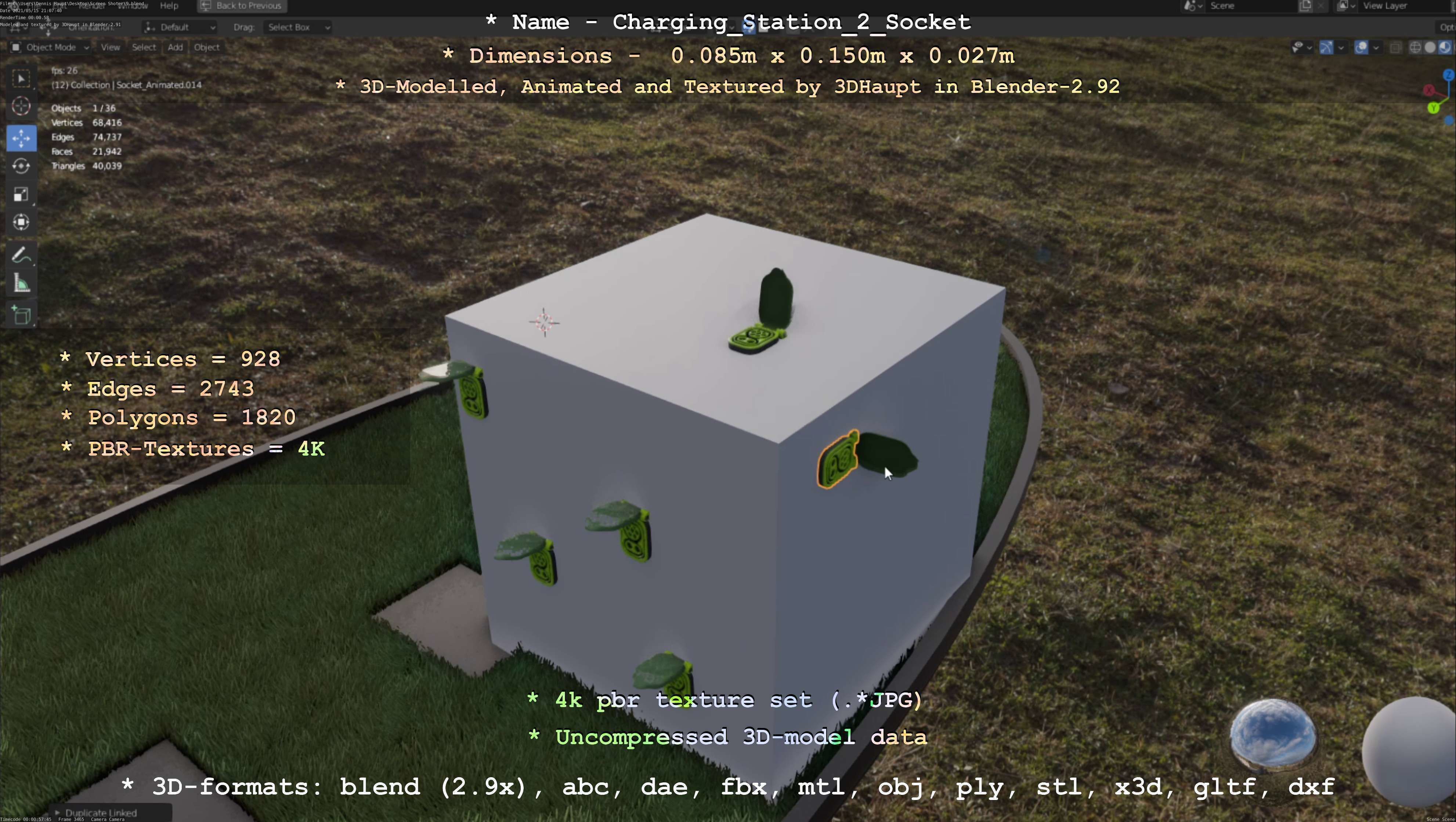 Sockets from Charging Station Version 2 Low-poly 3D model_12