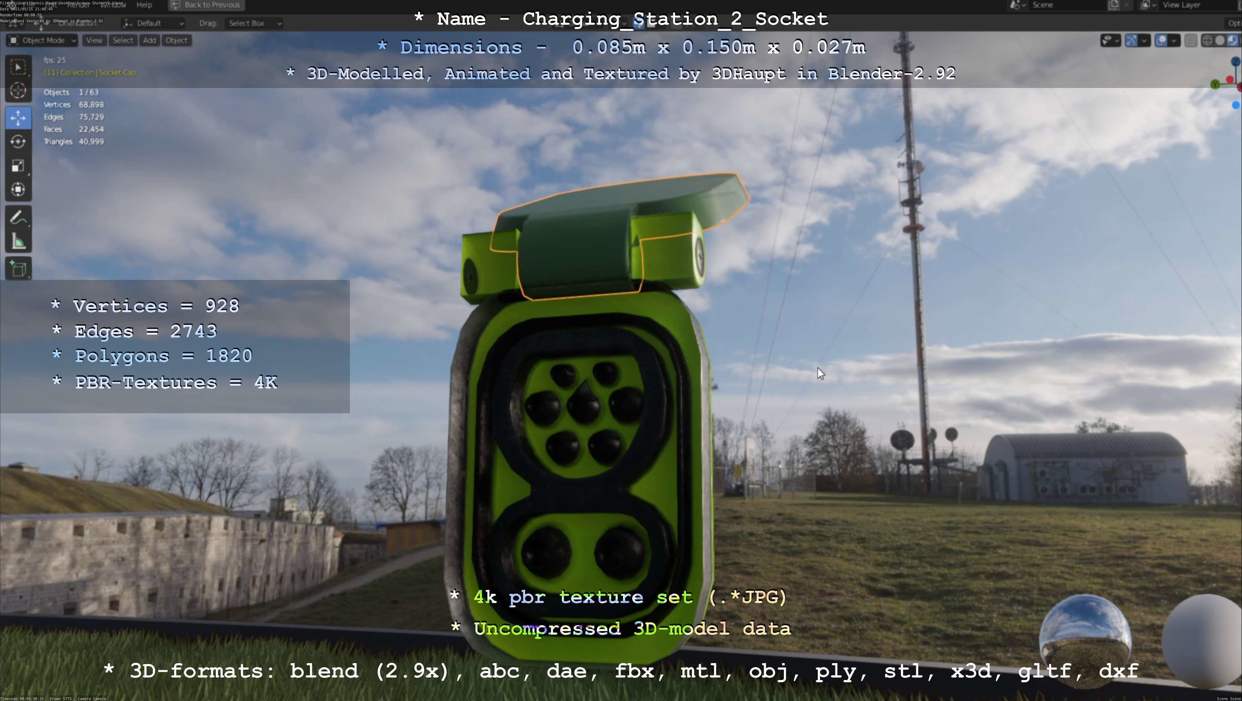 Sockets from Charging Station Version 2 Low-poly 3D model_22