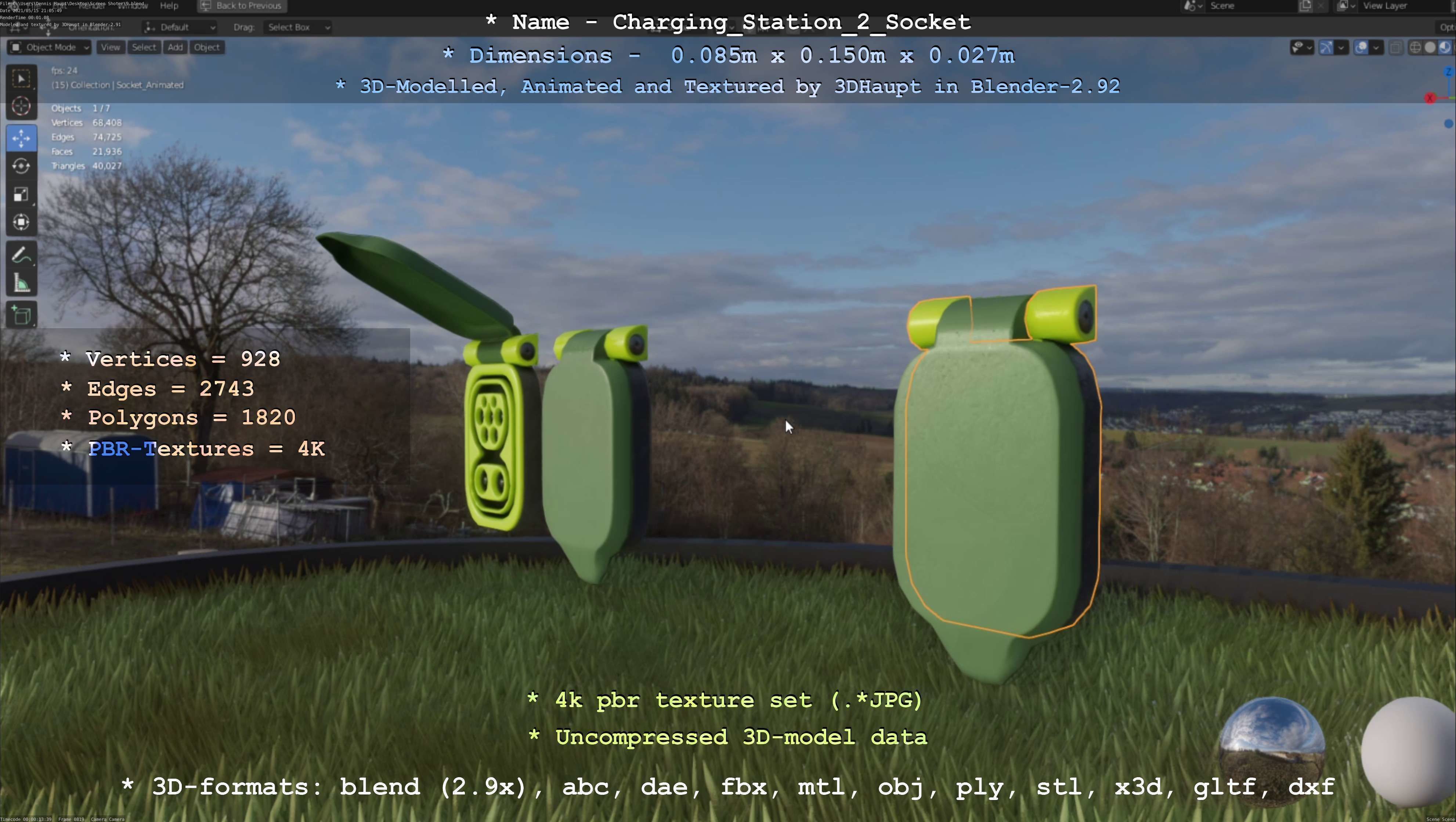 Sockets from Charging Station Version 2 Low-poly 3D model_102