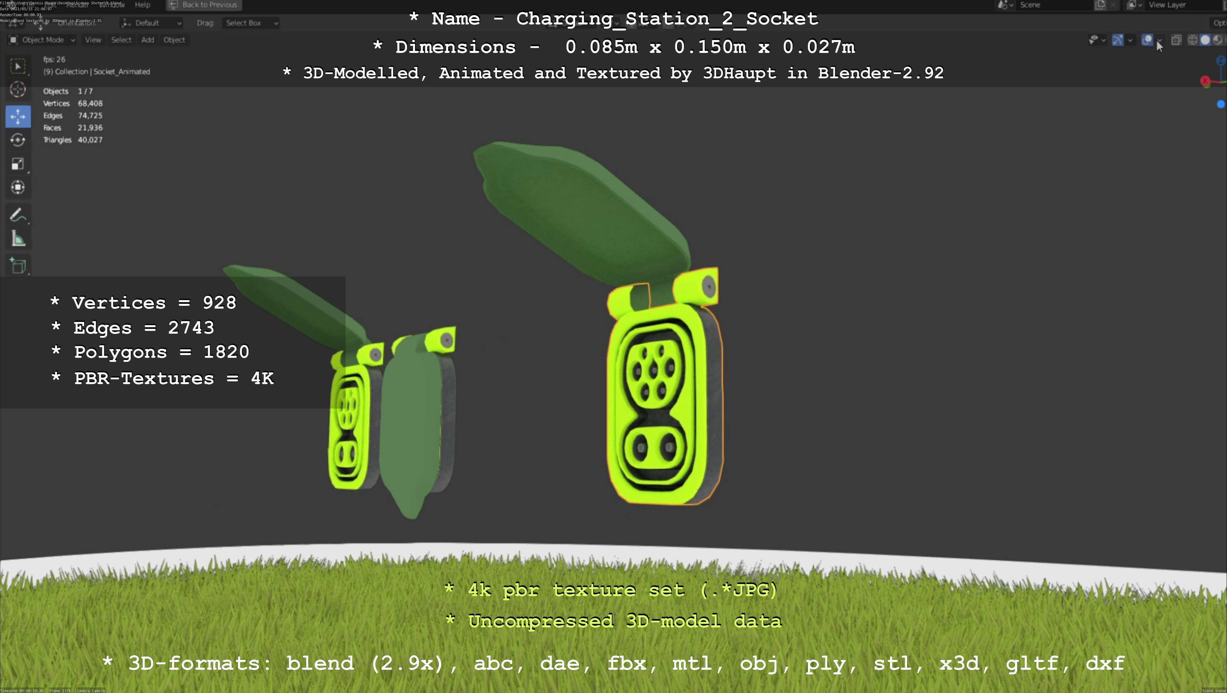 Sockets from Charging Station Version 2 Low-poly 3D model_120