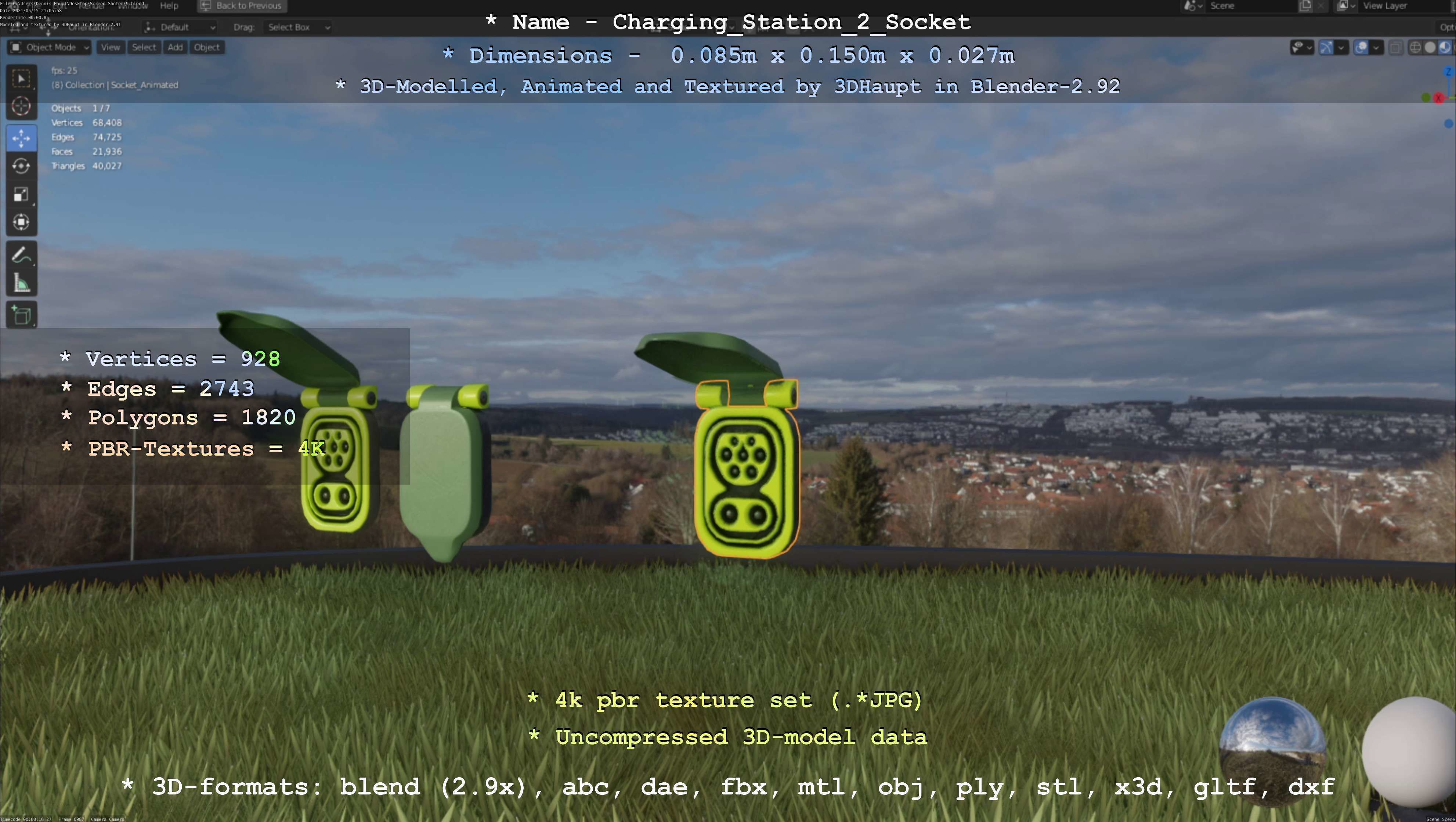 Sockets from Charging Station Version 2 Low-poly 3D model_111