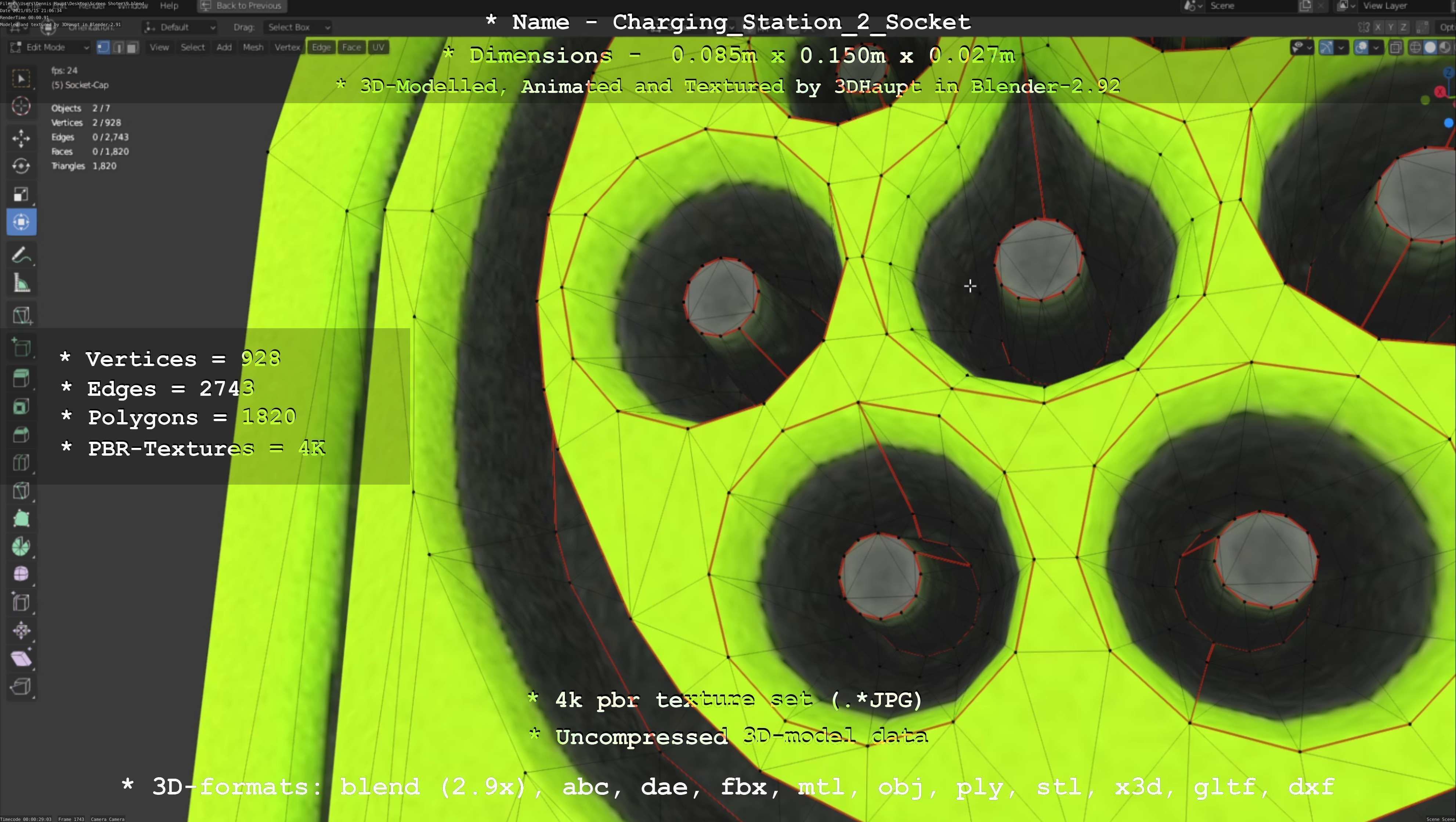 Sockets from Charging Station Version 2 Low-poly 3D model_38
