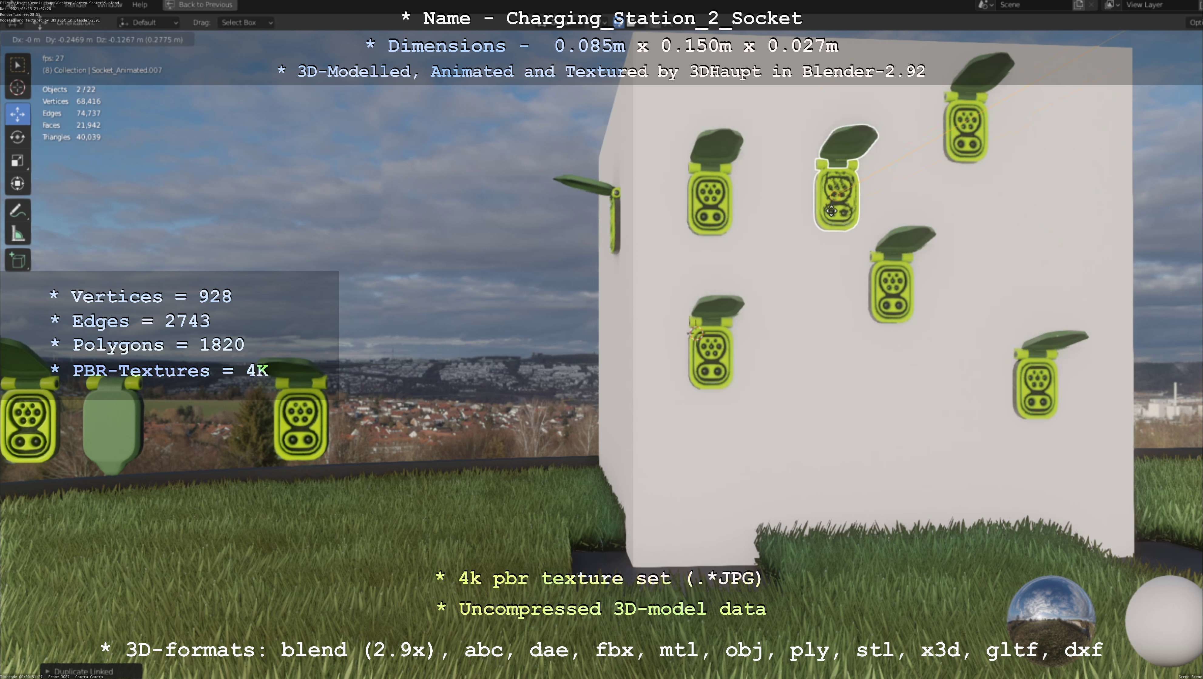 Sockets from Charging Station Version 2 Low-poly 3D model_9