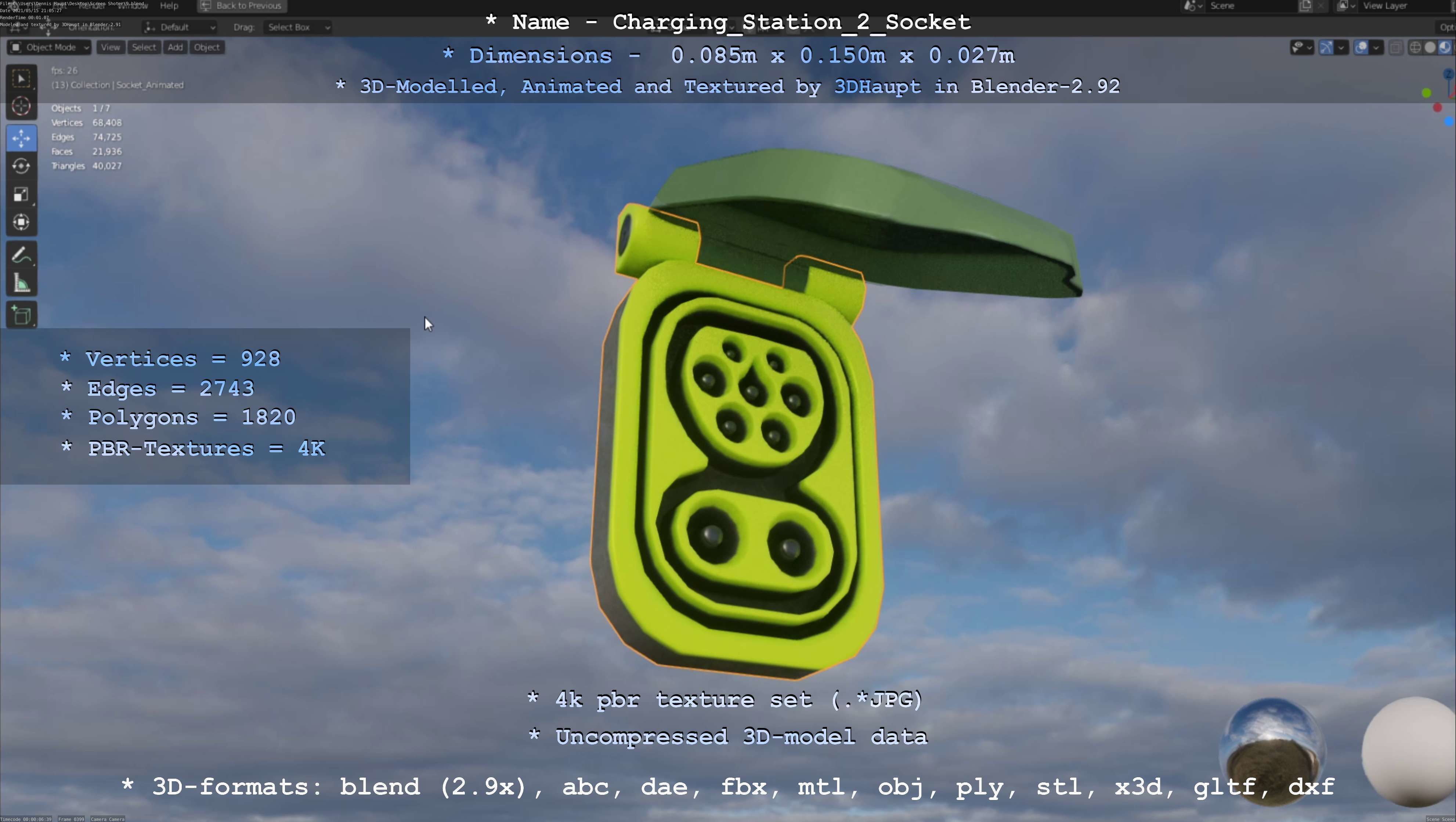 Sockets from Charging Station Version 2 Low-poly 3D model_86