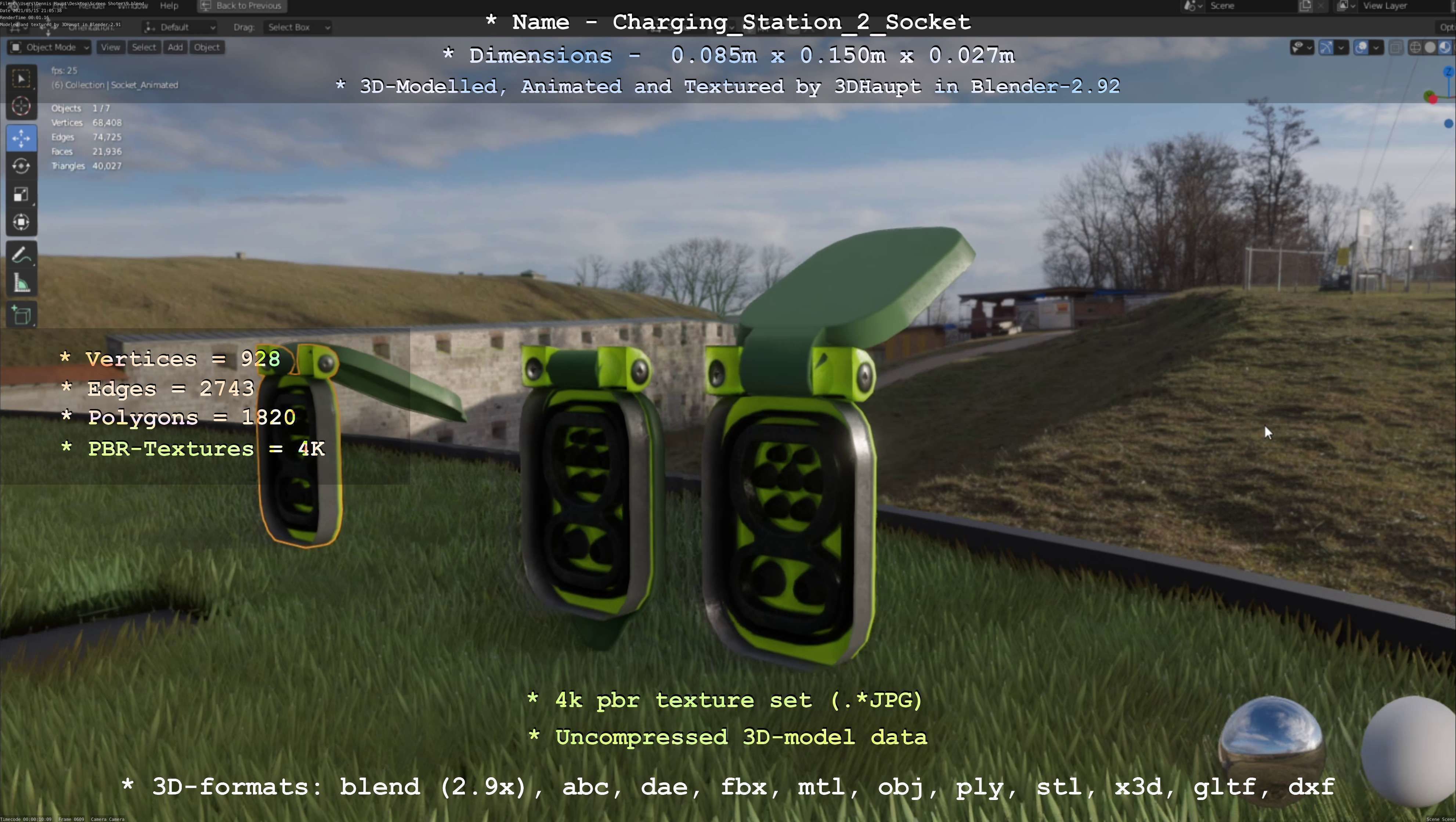 Sockets from Charging Station Version 2 Low-poly 3D model_93