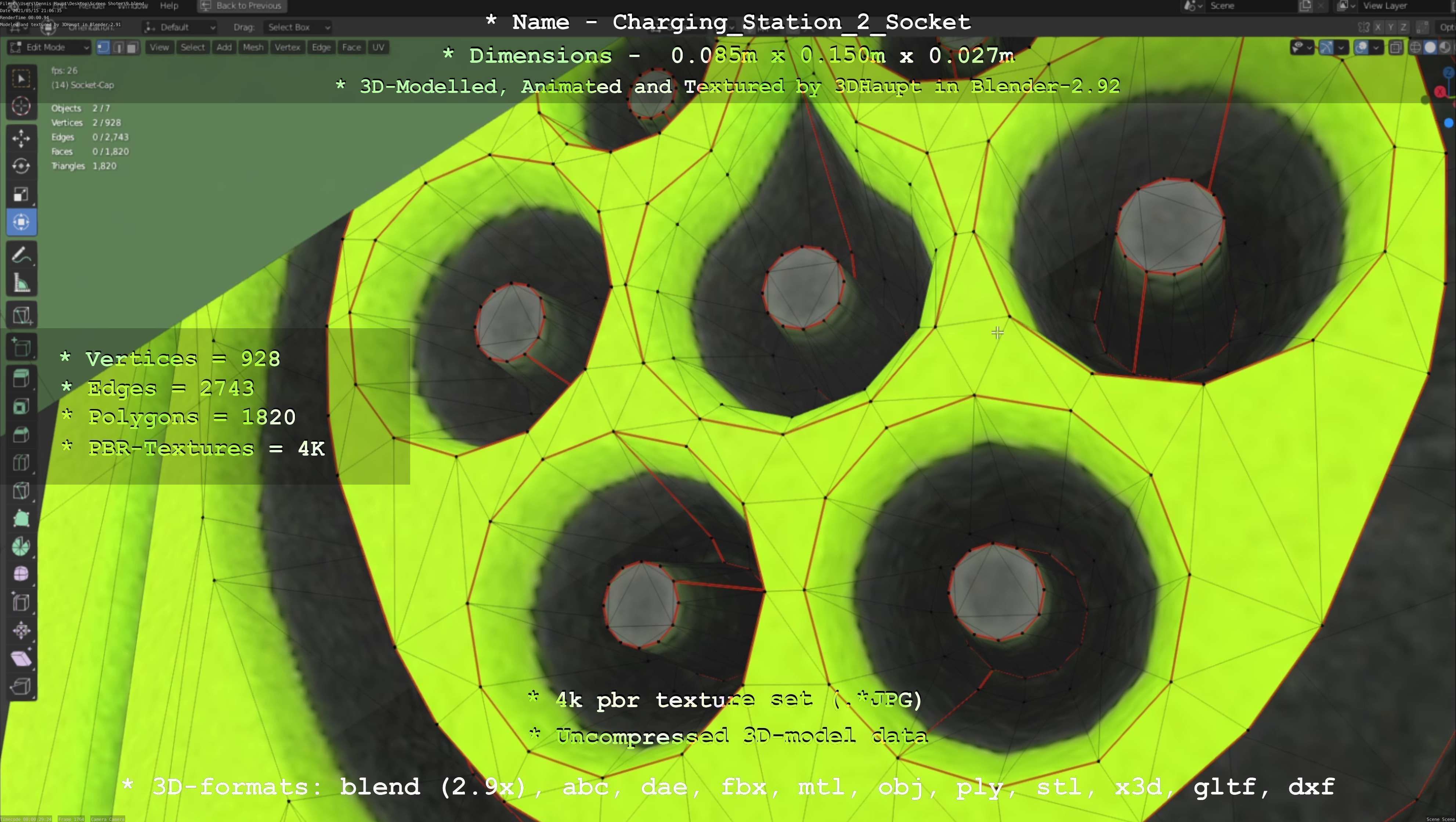 Sockets from Charging Station Version 2 Low-poly 3D model_53