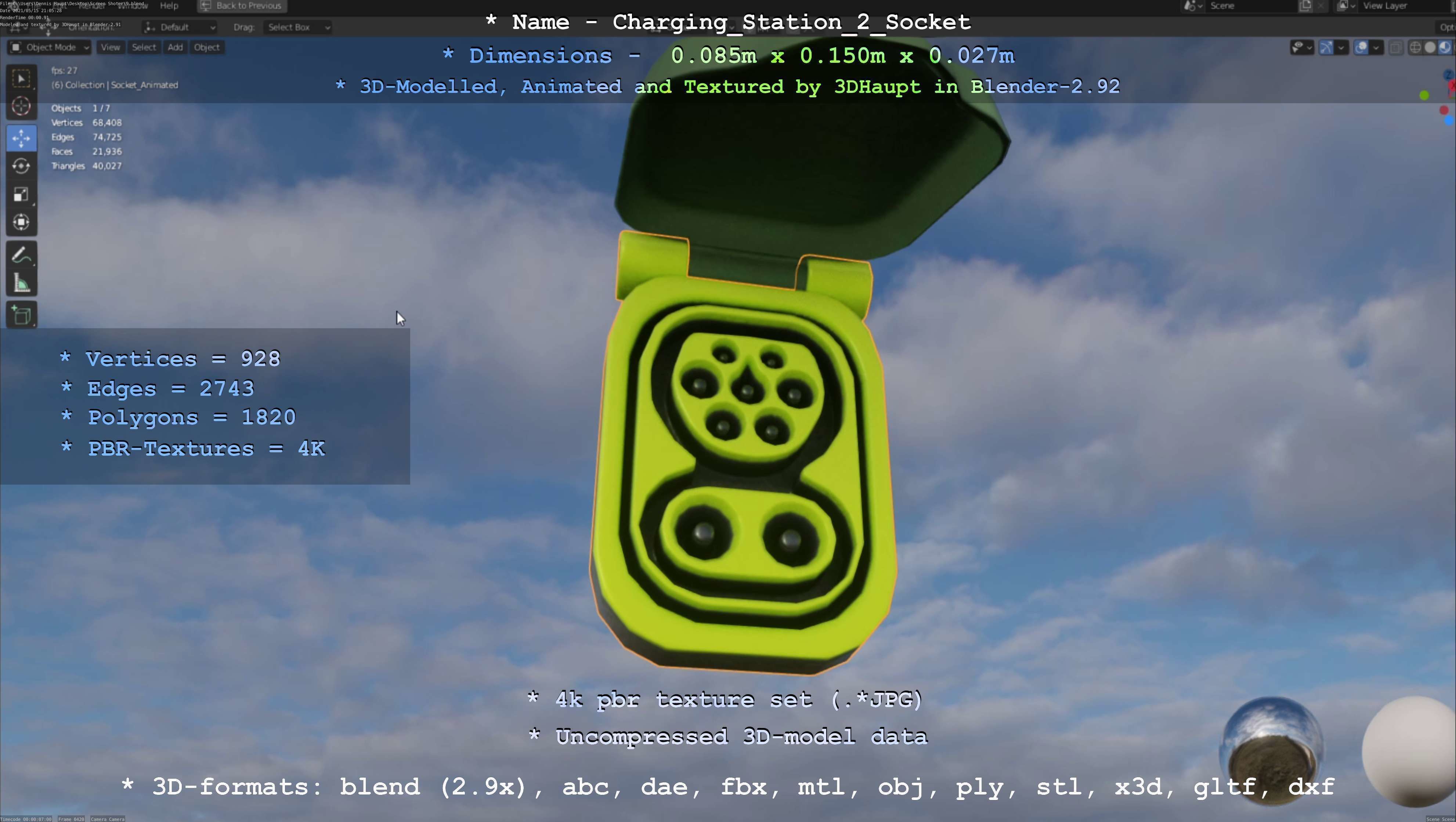 Sockets from Charging Station Version 2 Low-poly 3D model_87