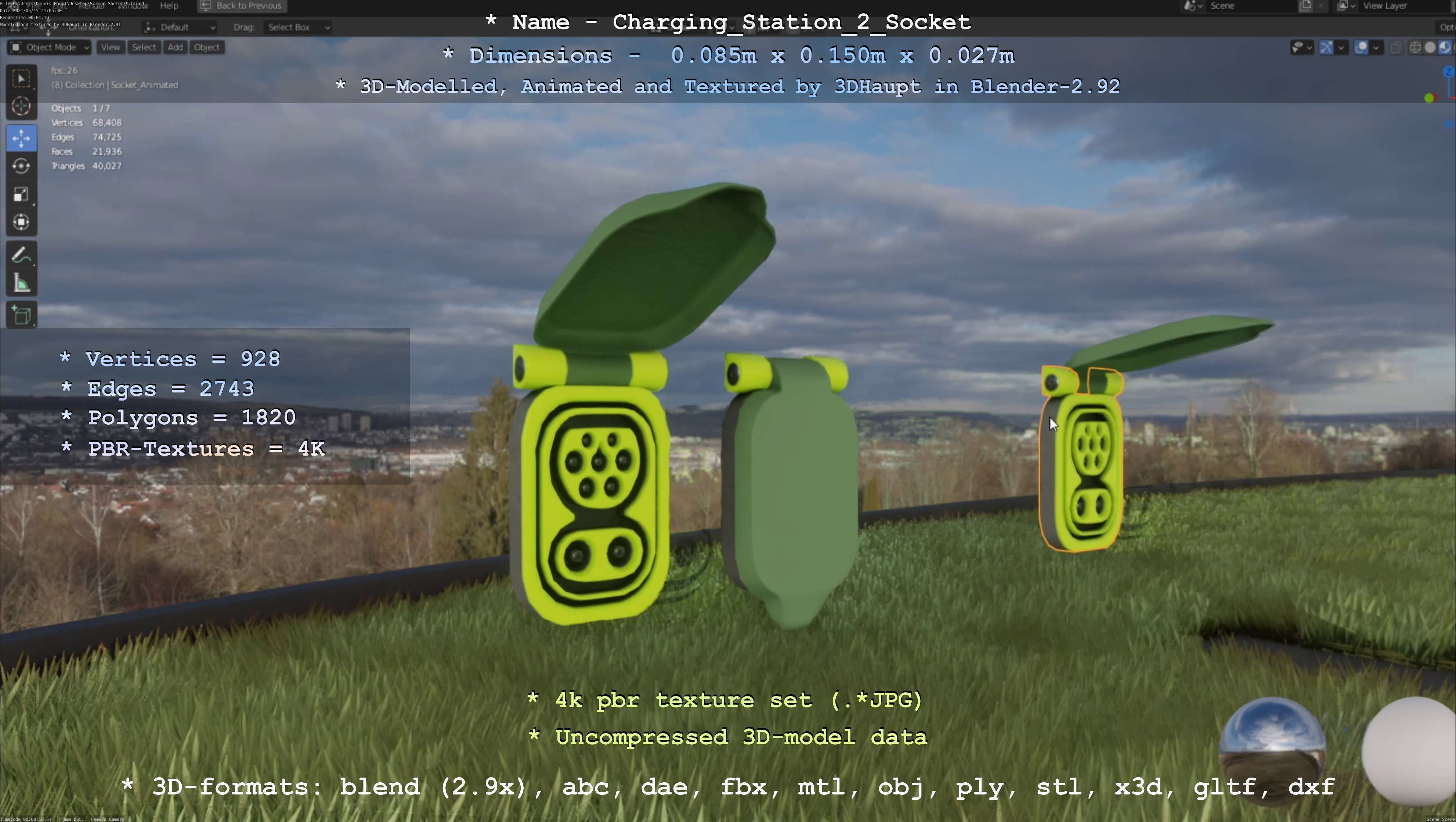 Sockets from Charging Station Version 2 Low-poly 3D model_96