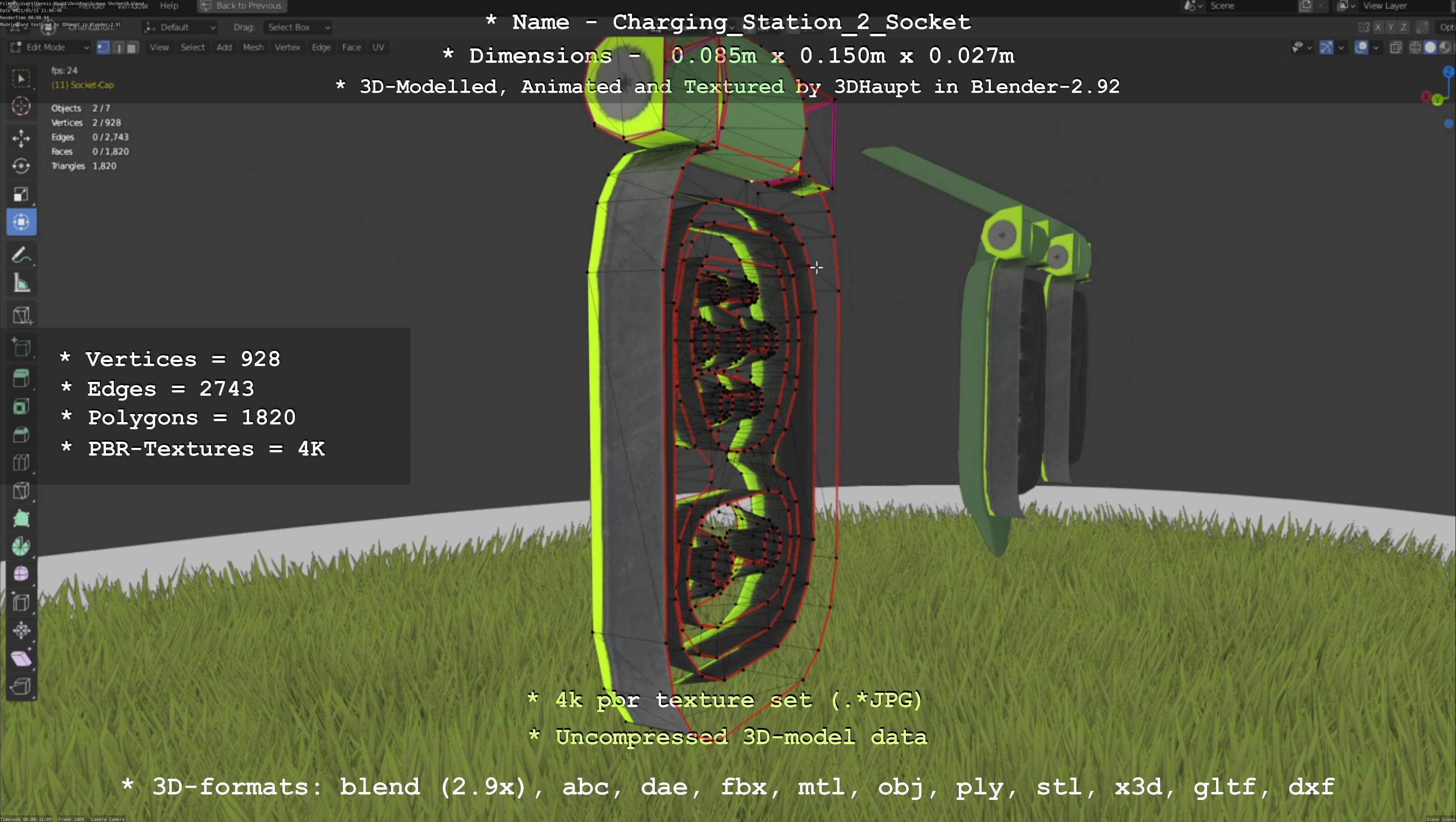 Sockets from Charging Station Version 2 Low-poly 3D model_7