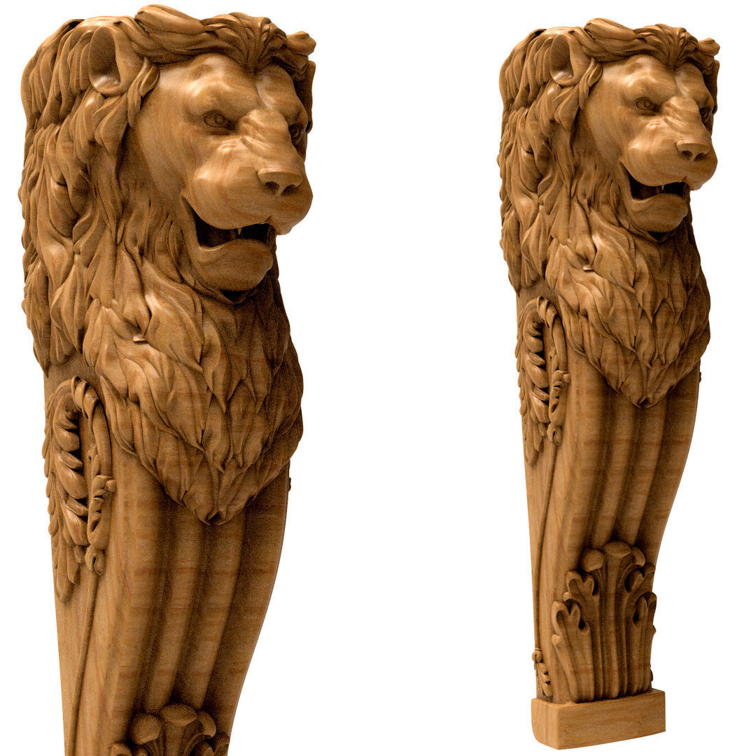3D Model STL Column wood carving of lion 3D model_1