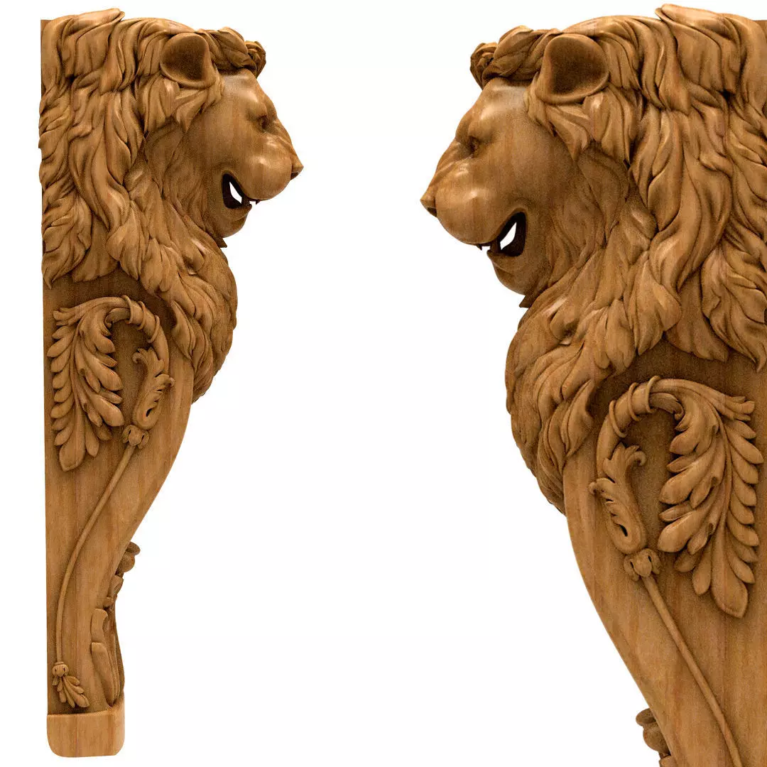3D Model STL Column wood carving of lion 3D model_0