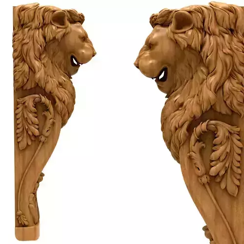 3D Model STL Column wood carving of lion