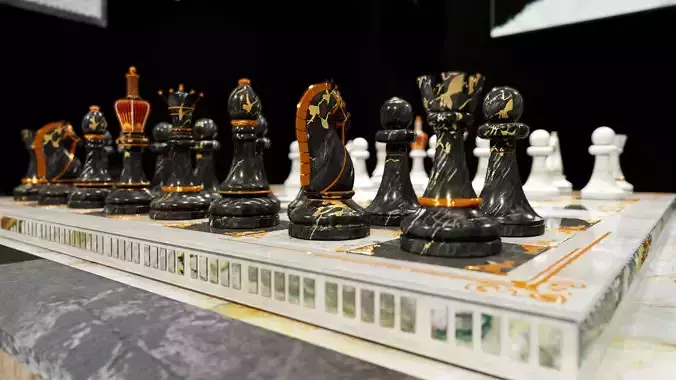 Detailed Chess Pieces with Board