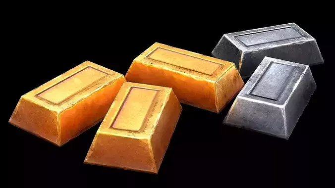 Big Safe Gold Silver Bar Ingot Furniture Bank Low-poly 3D model 5