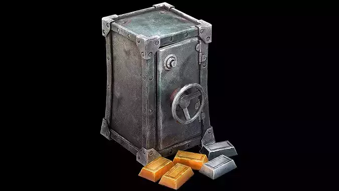 Big Safe Gold Silver Bar Ingot Furniture Bank Low-poly 3D model