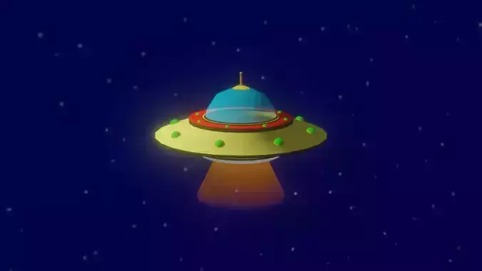 LOW POLY UFO GAME READY spaceship flying in sky