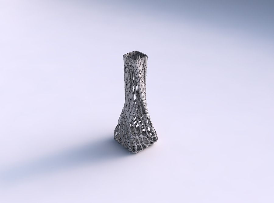 Vase twisted squeezed rectangle with organic lattice and soli... 3D print model_5