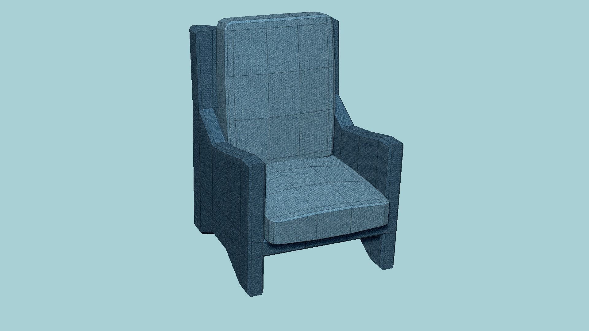 Blue Fabric Armchair - Furniture Interior Design Low-poly 3D model_6