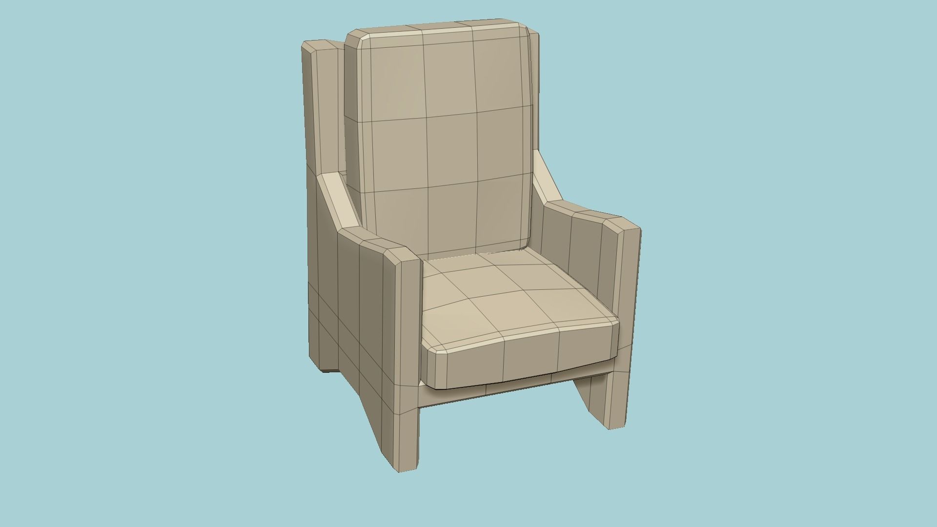 Beige Leather Armchair - Furniture Interior Design Low-poly 3D model_6