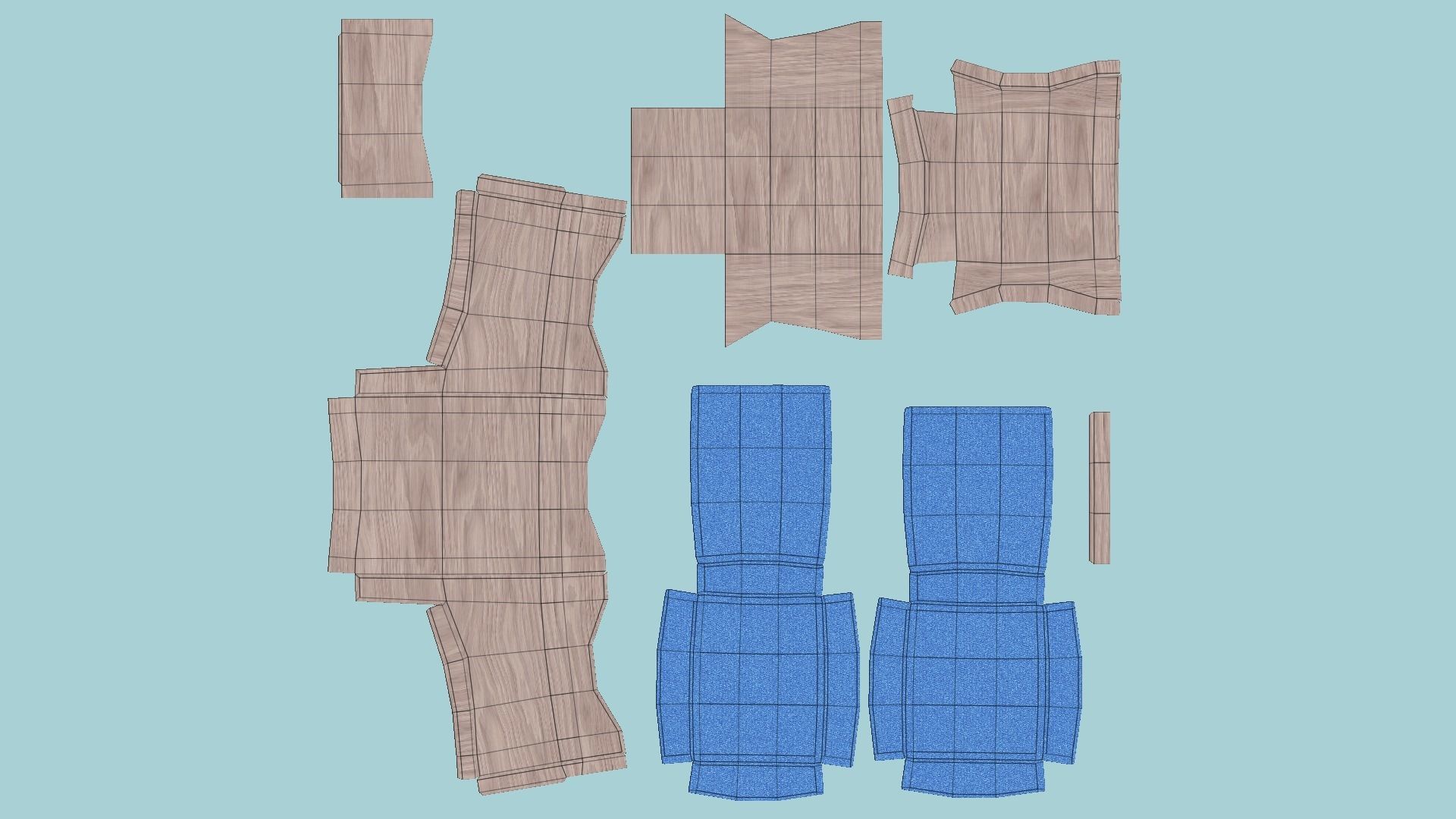 Wood Blue Armchair - Furniture Interior Design Low-poly 3D model_5