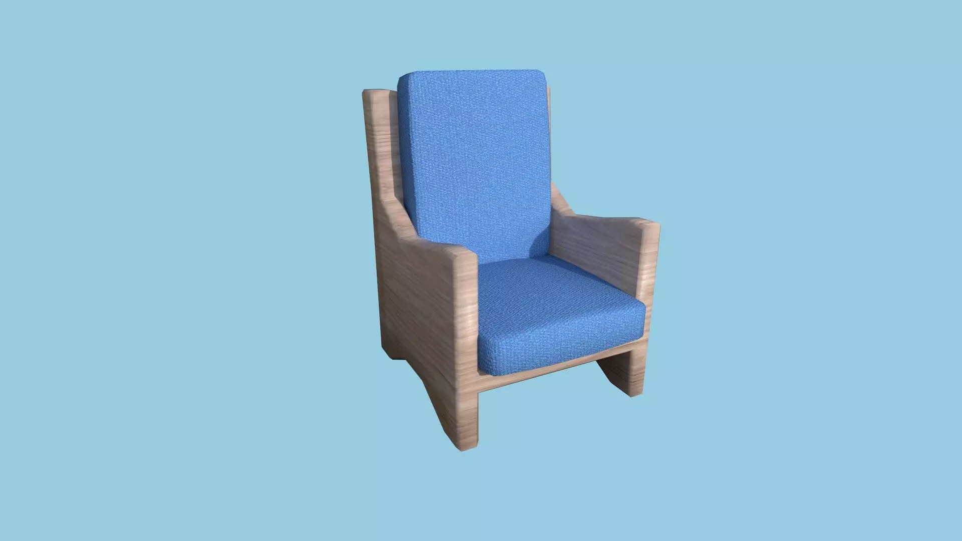 Wood Blue Armchair - Furniture Interior Design Low-poly 3D model_0