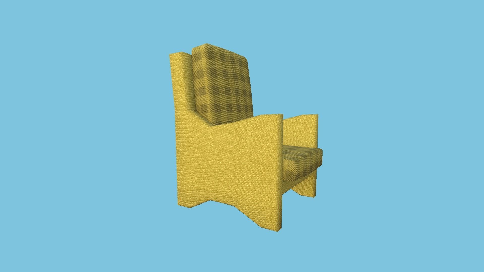 Yellow Plaid Armchair - Furniture Interior Design Low-poly 3D model_4