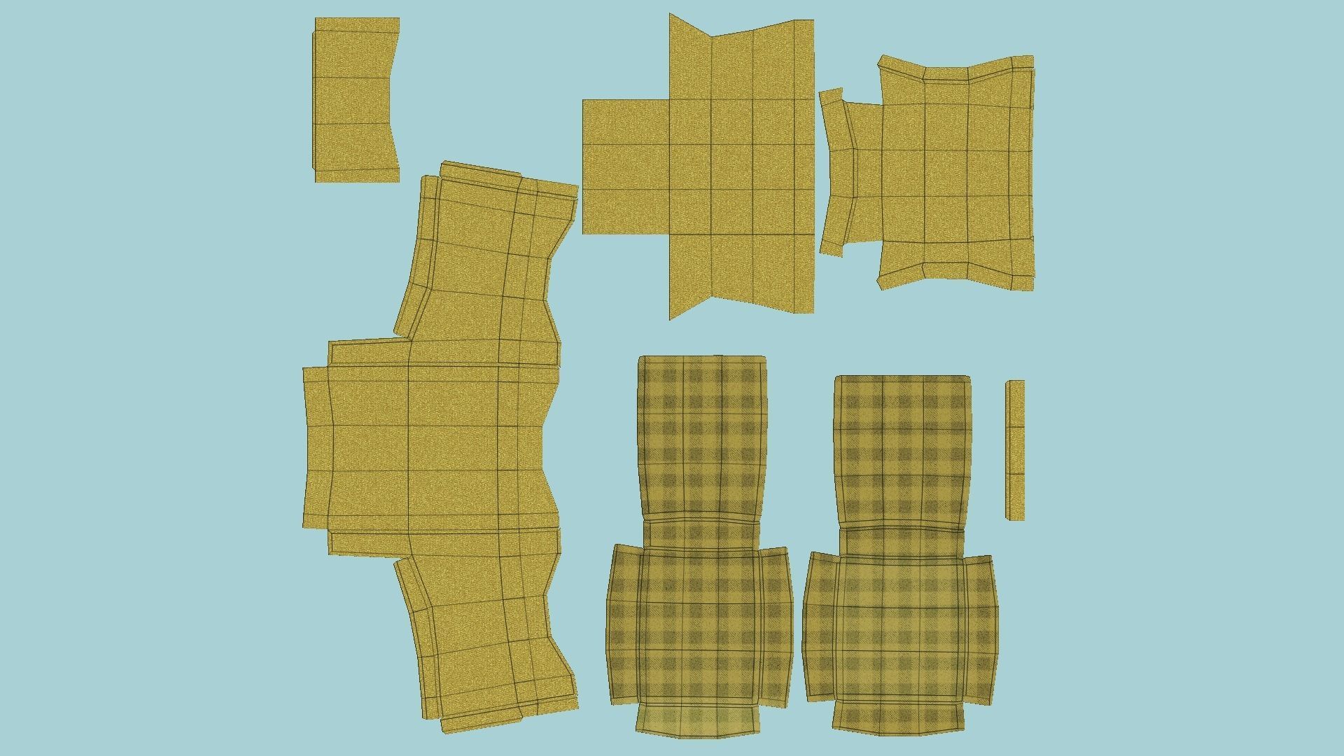 Yellow Plaid Armchair - Furniture Interior Design Low-poly 3D model_5