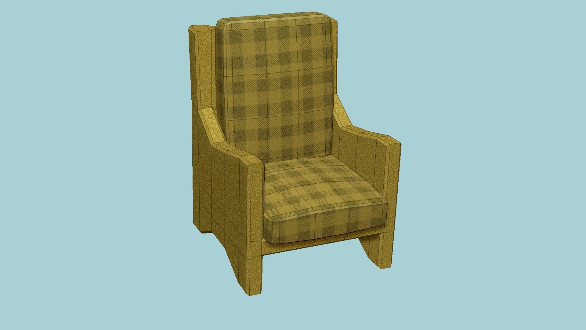 Yellow Plaid Armchair - Furniture Interior Design Low-poly 3D model_6