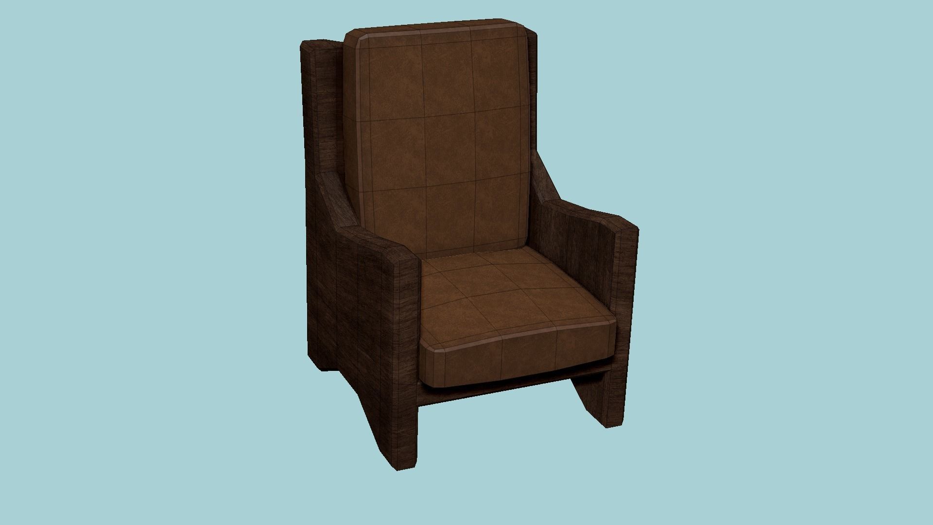 Brown Leather Armchair - Furniture Interior Design Low-poly 3D model_6