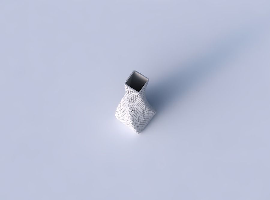Vase twisted squeezed rectangle with diagonal grid plates 3D print model_2