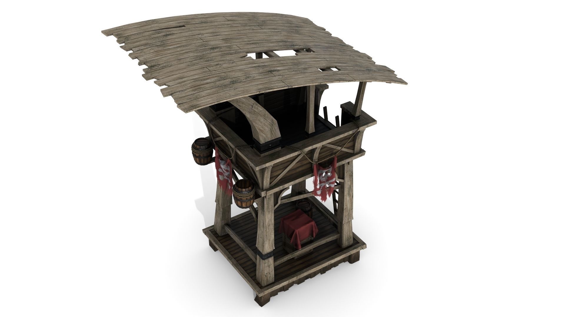 Wooden Watchtower Low-poly 3D model_2